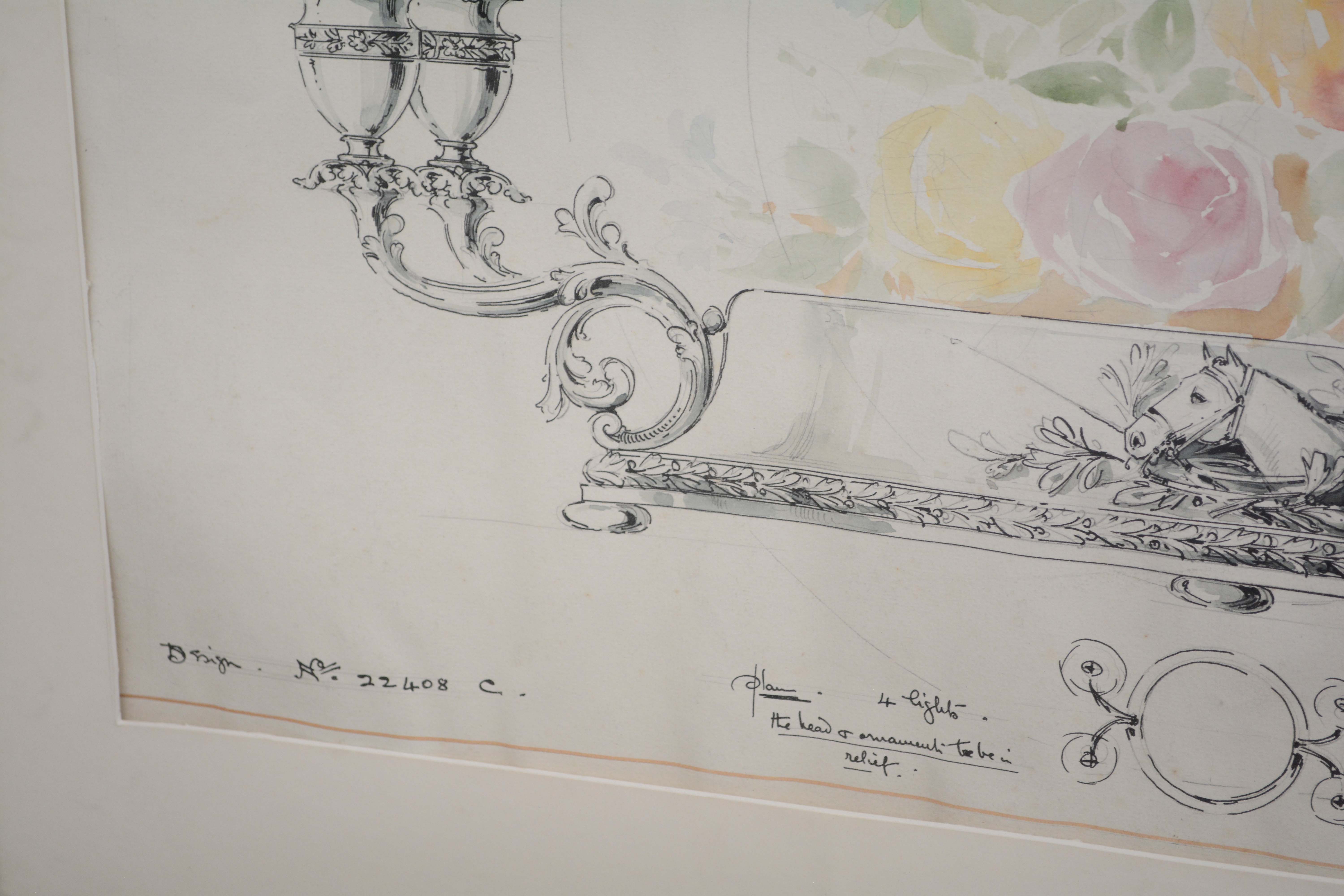 Watercolor and Graphite Production Drawing "Design No. 22408 C."