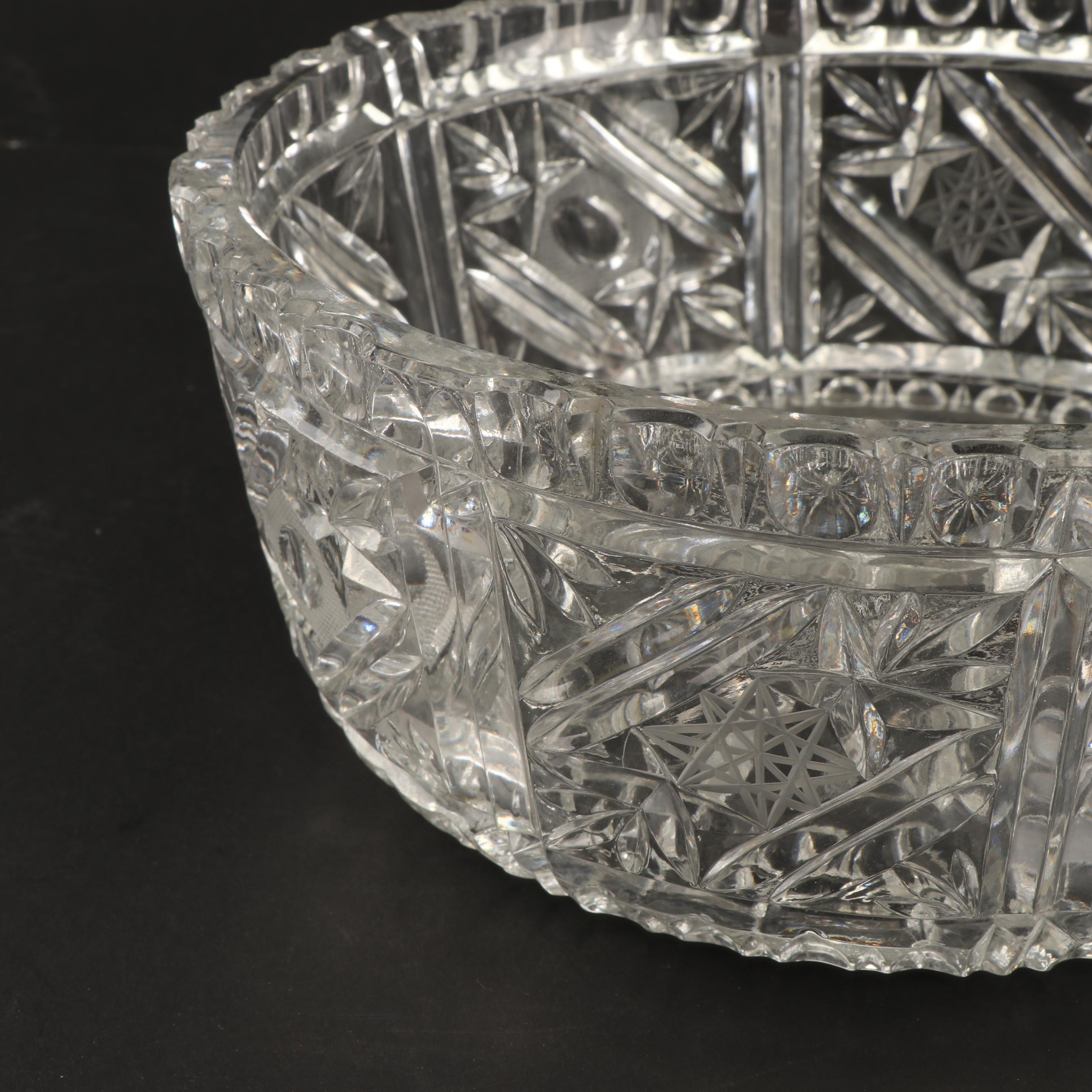 Vintage Pressed Glass Knife Rest, Candy Dishes, and Cruet with Cut Crystal Cruet