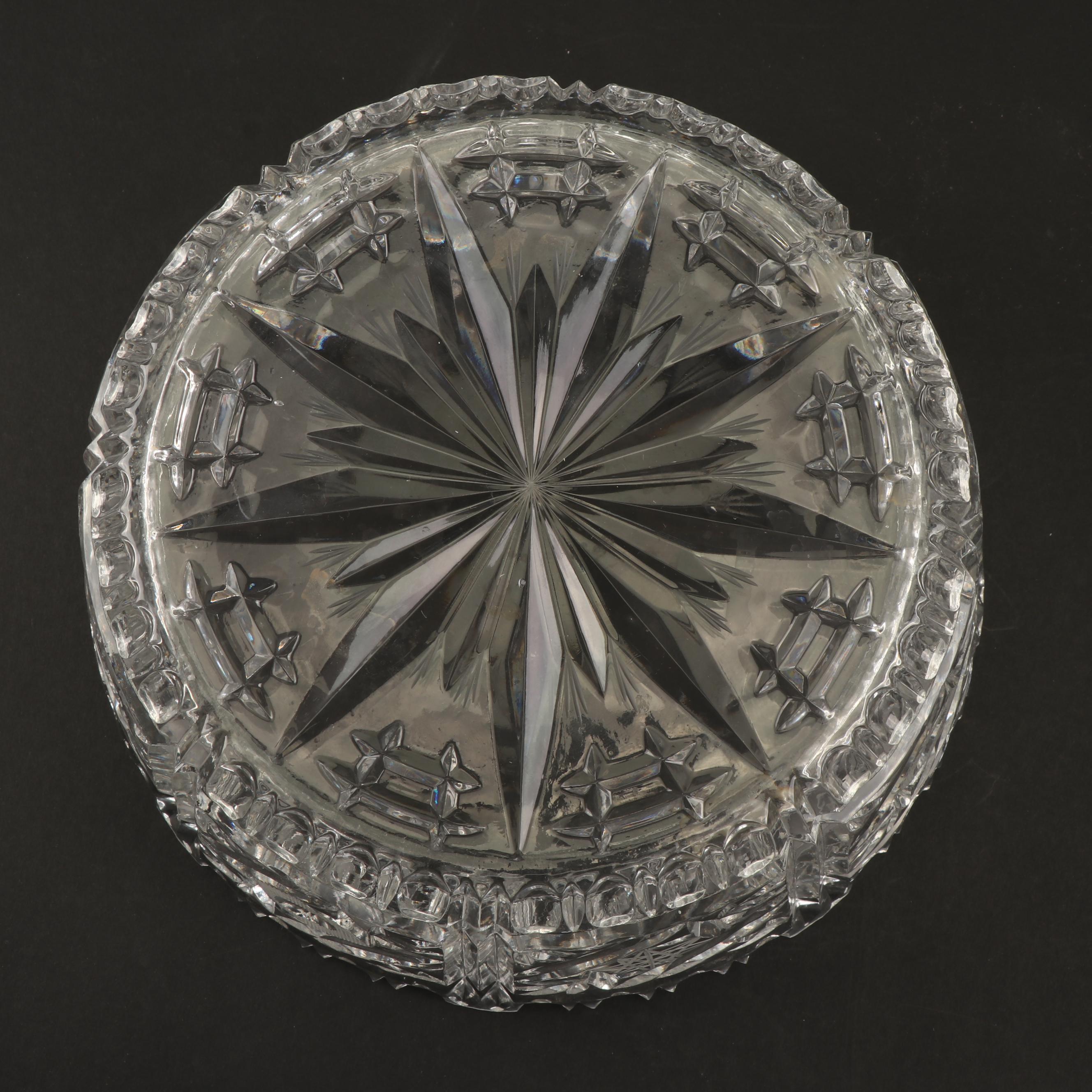 Vintage Pressed Glass Knife Rest, Candy Dishes, and Cruet with Cut Crystal Cruet