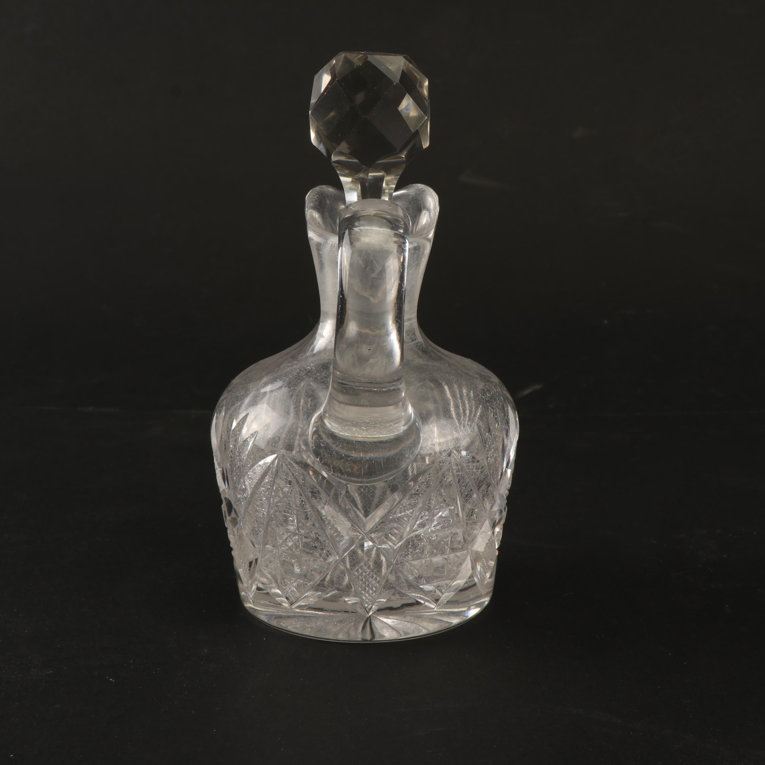 Vintage Pressed Glass Knife Rest, Candy Dishes, and Cruet with Cut Crystal Cruet