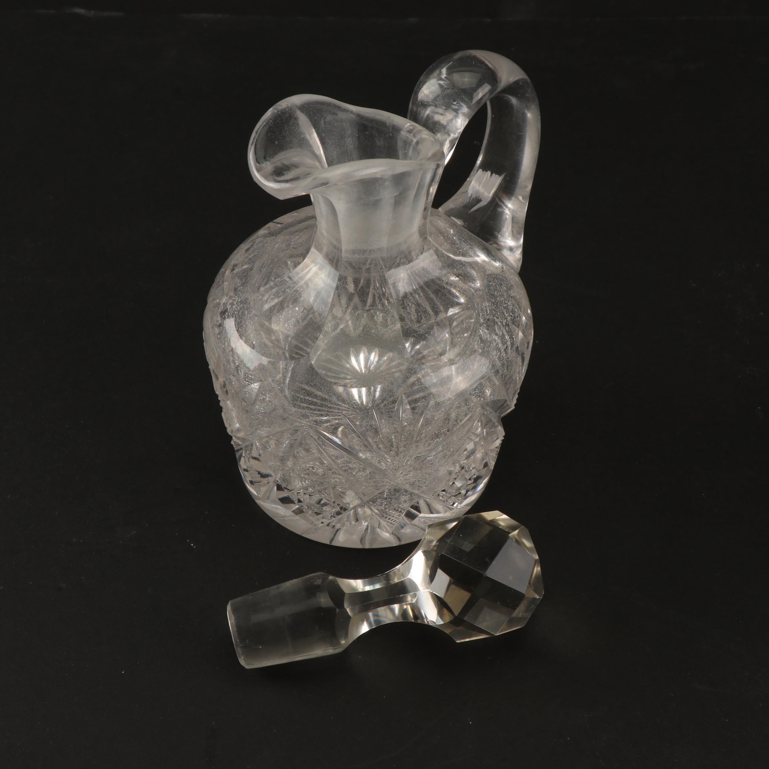 Vintage Pressed Glass Knife Rest, Candy Dishes, and Cruet with Cut Crystal Cruet