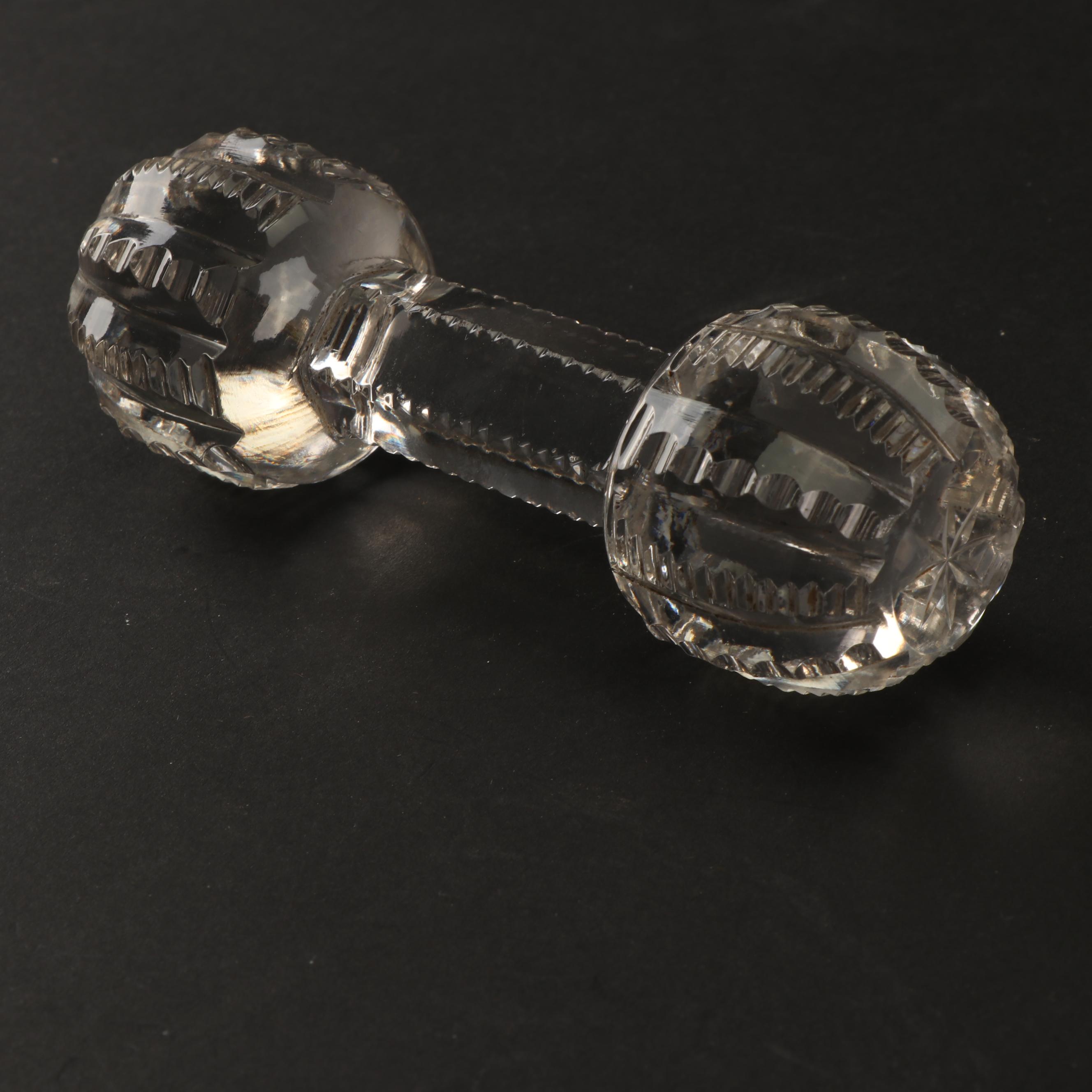 Vintage Pressed Glass Knife Rest, Candy Dishes, and Cruet with Cut Crystal Cruet