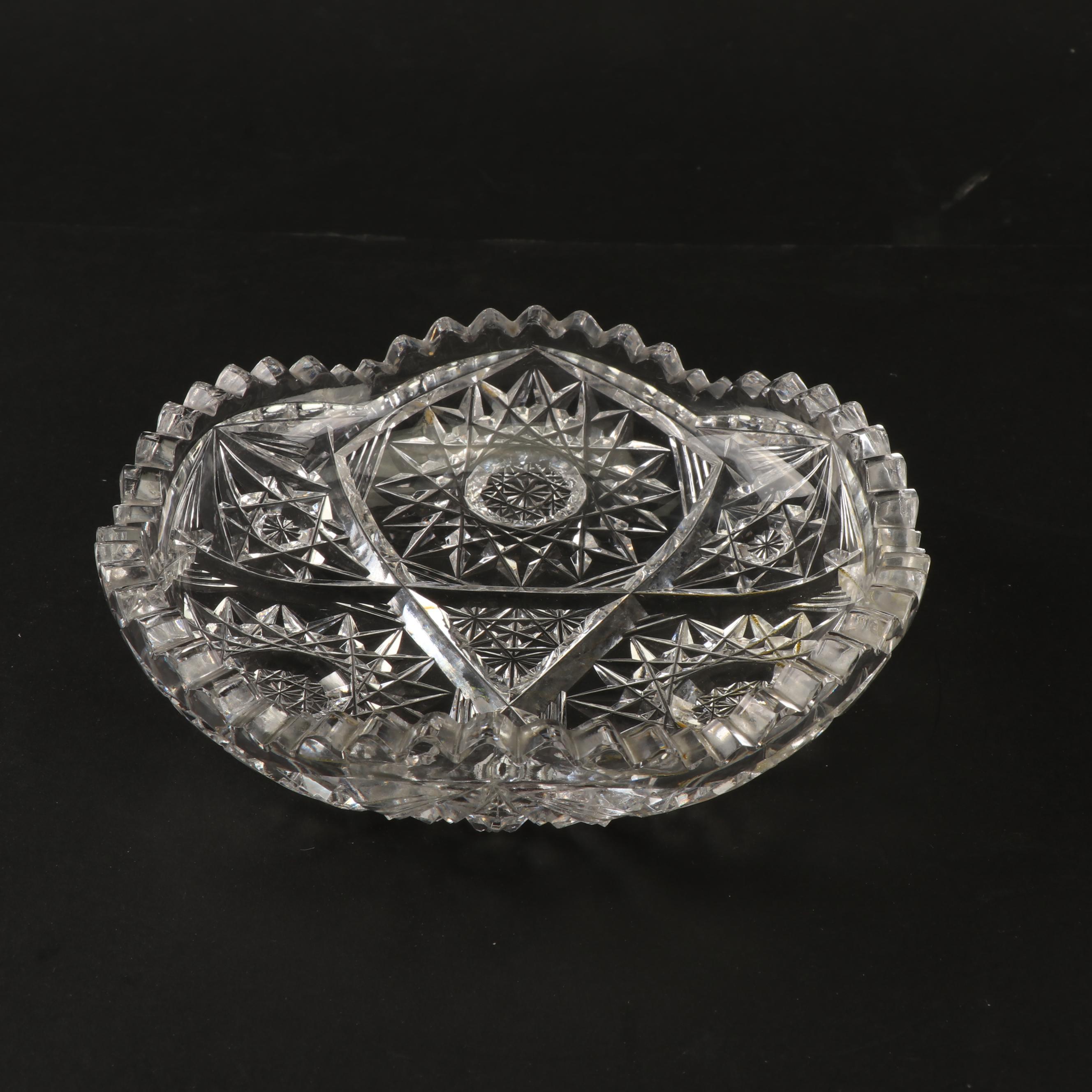 Vintage Pressed Glass Knife Rest, Candy Dishes, and Cruet with Cut Crystal Cruet