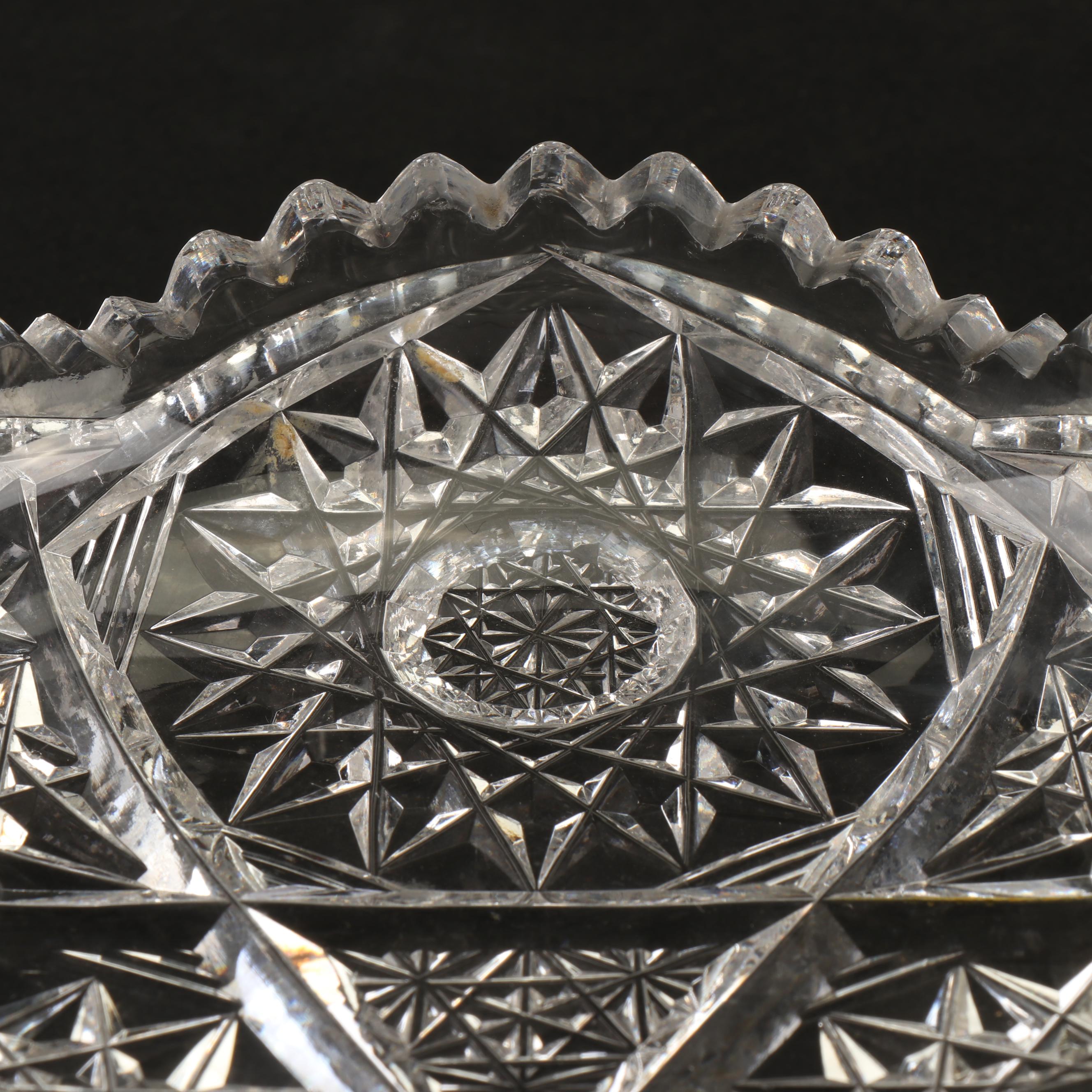 Vintage Pressed Glass Knife Rest, Candy Dishes, and Cruet with Cut Crystal Cruet