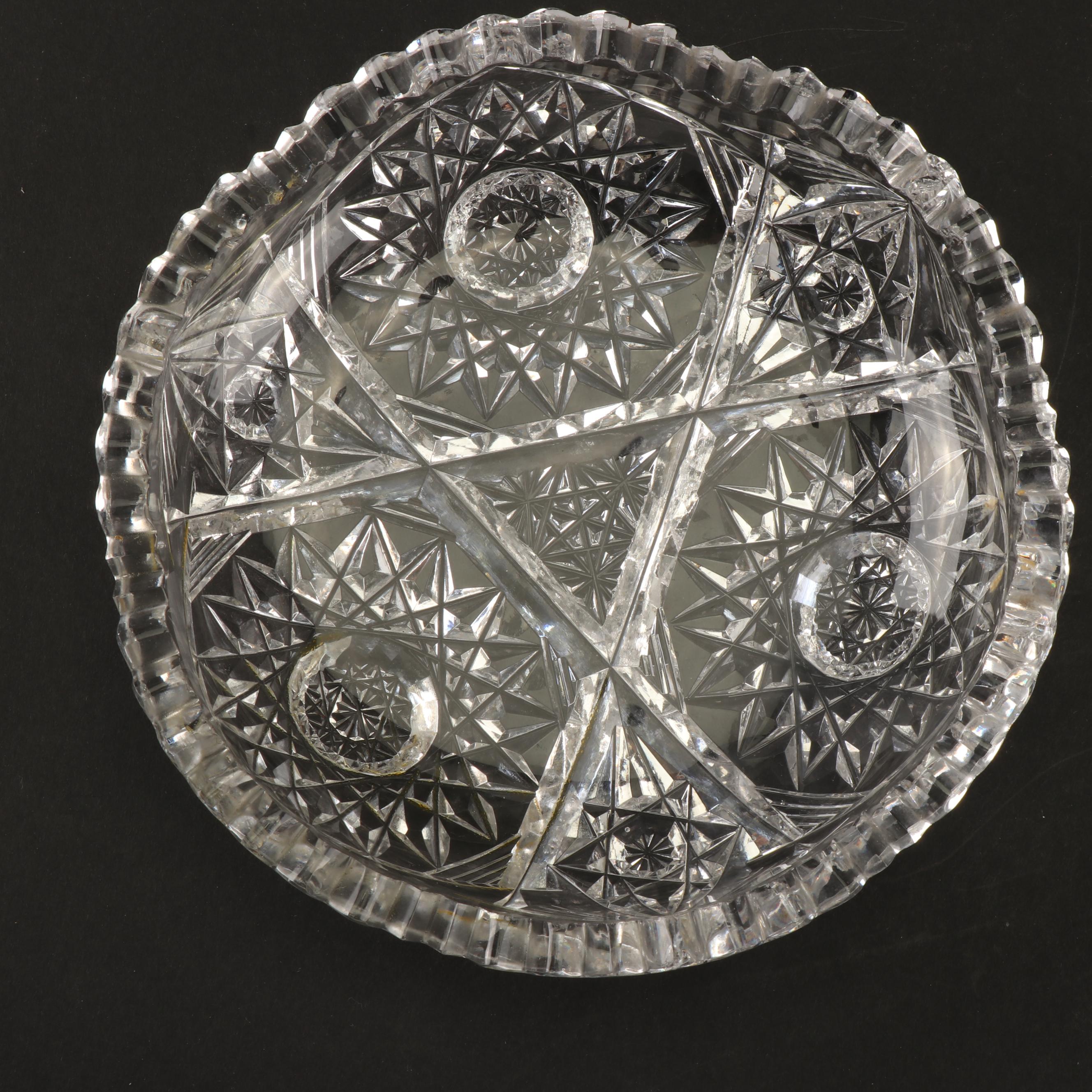 Vintage Pressed Glass Knife Rest, Candy Dishes, and Cruet with Cut Crystal Cruet