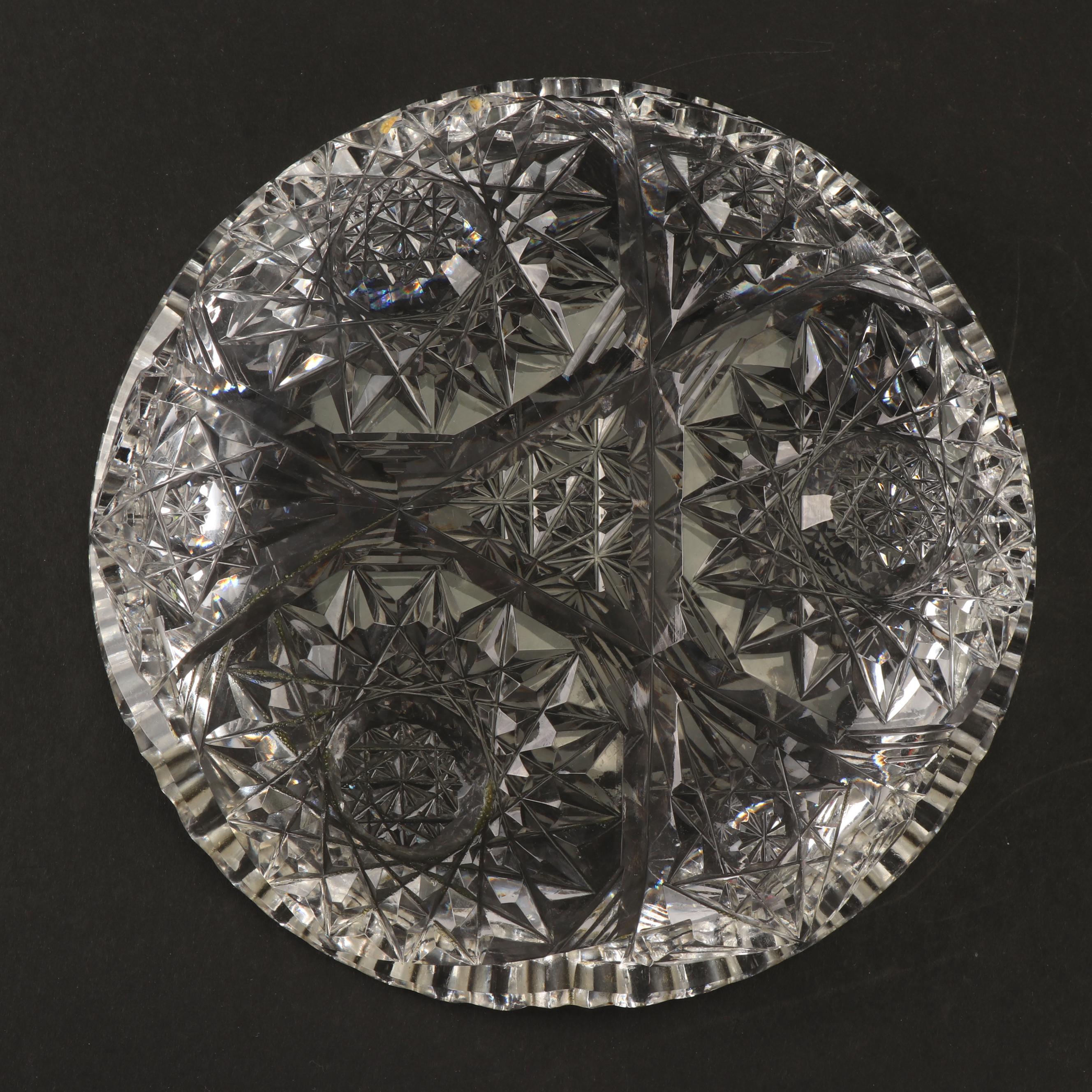 Vintage Pressed Glass Knife Rest, Candy Dishes, and Cruet with Cut Crystal Cruet