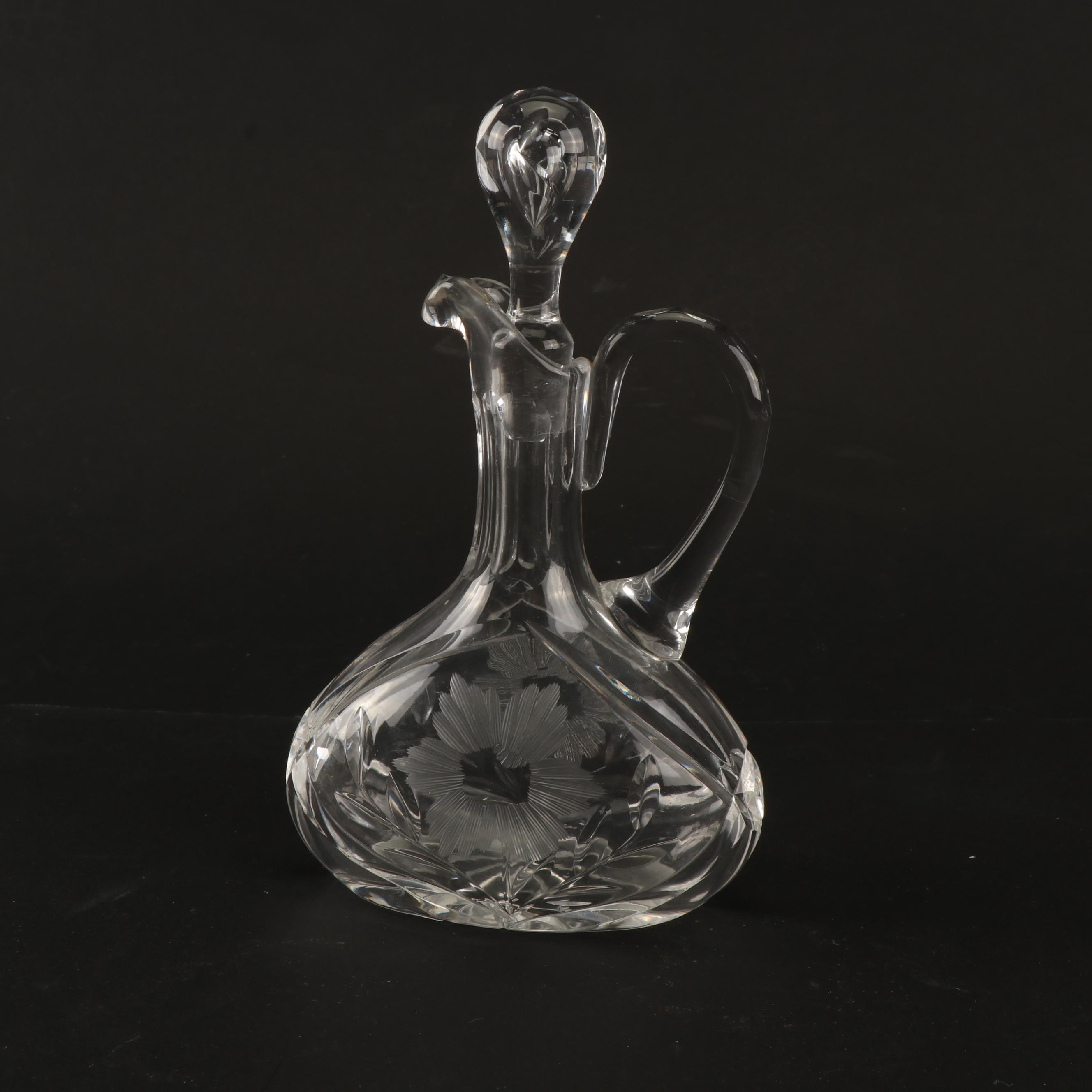 Vintage Pressed Glass Knife Rest, Candy Dishes, and Cruet with Cut Crystal Cruet