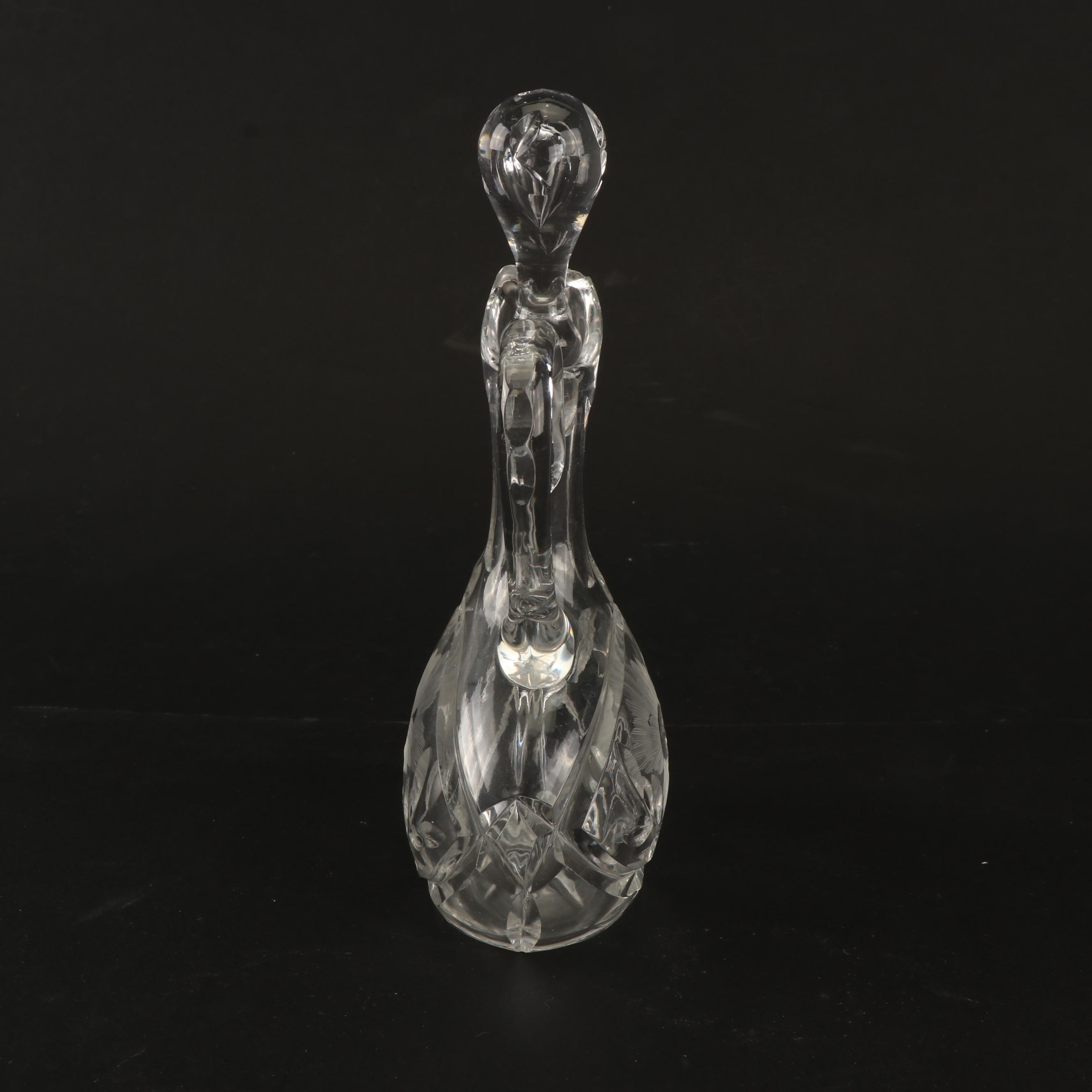 Vintage Pressed Glass Knife Rest, Candy Dishes, and Cruet with Cut Crystal Cruet