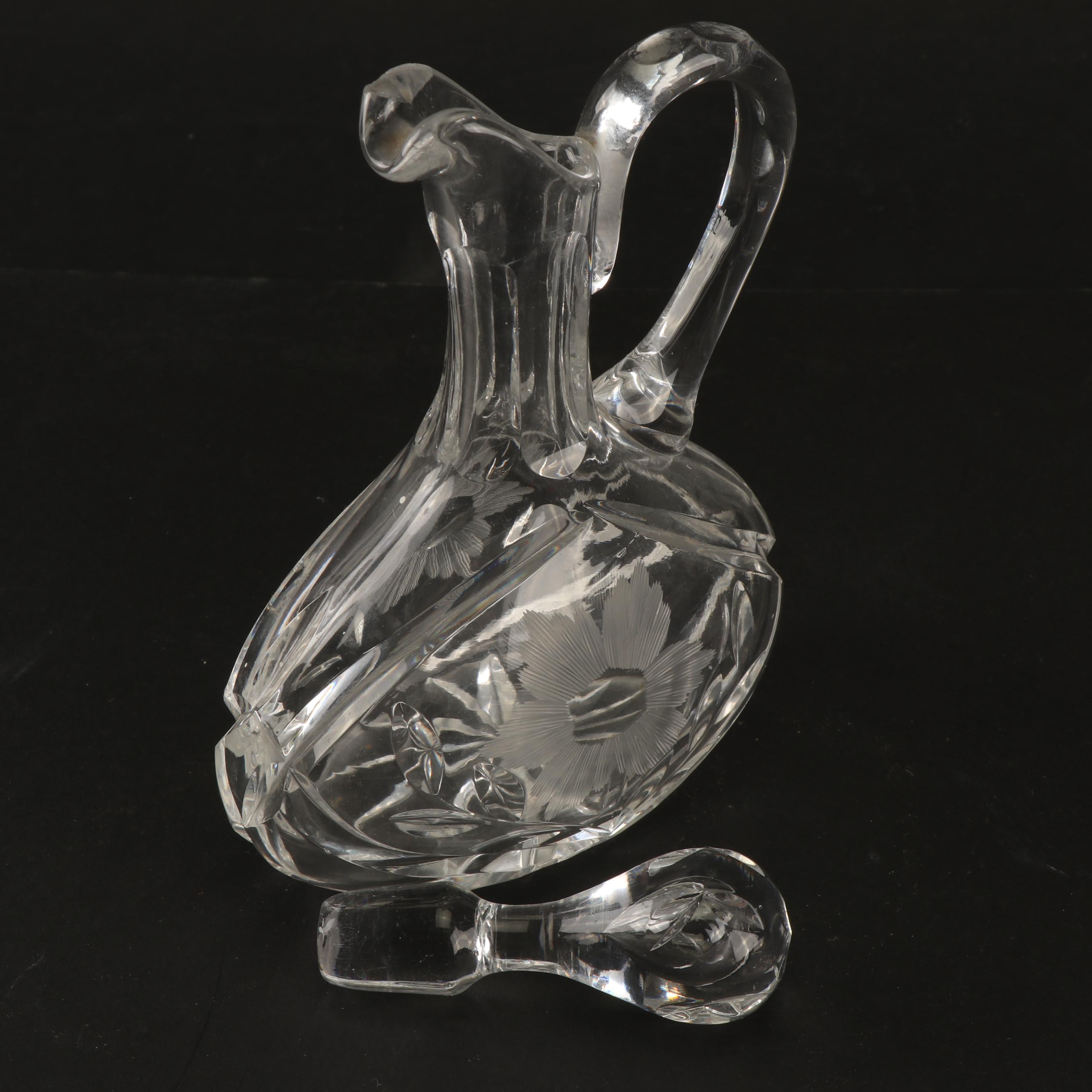 Vintage Pressed Glass Knife Rest, Candy Dishes, and Cruet with Cut Crystal Cruet