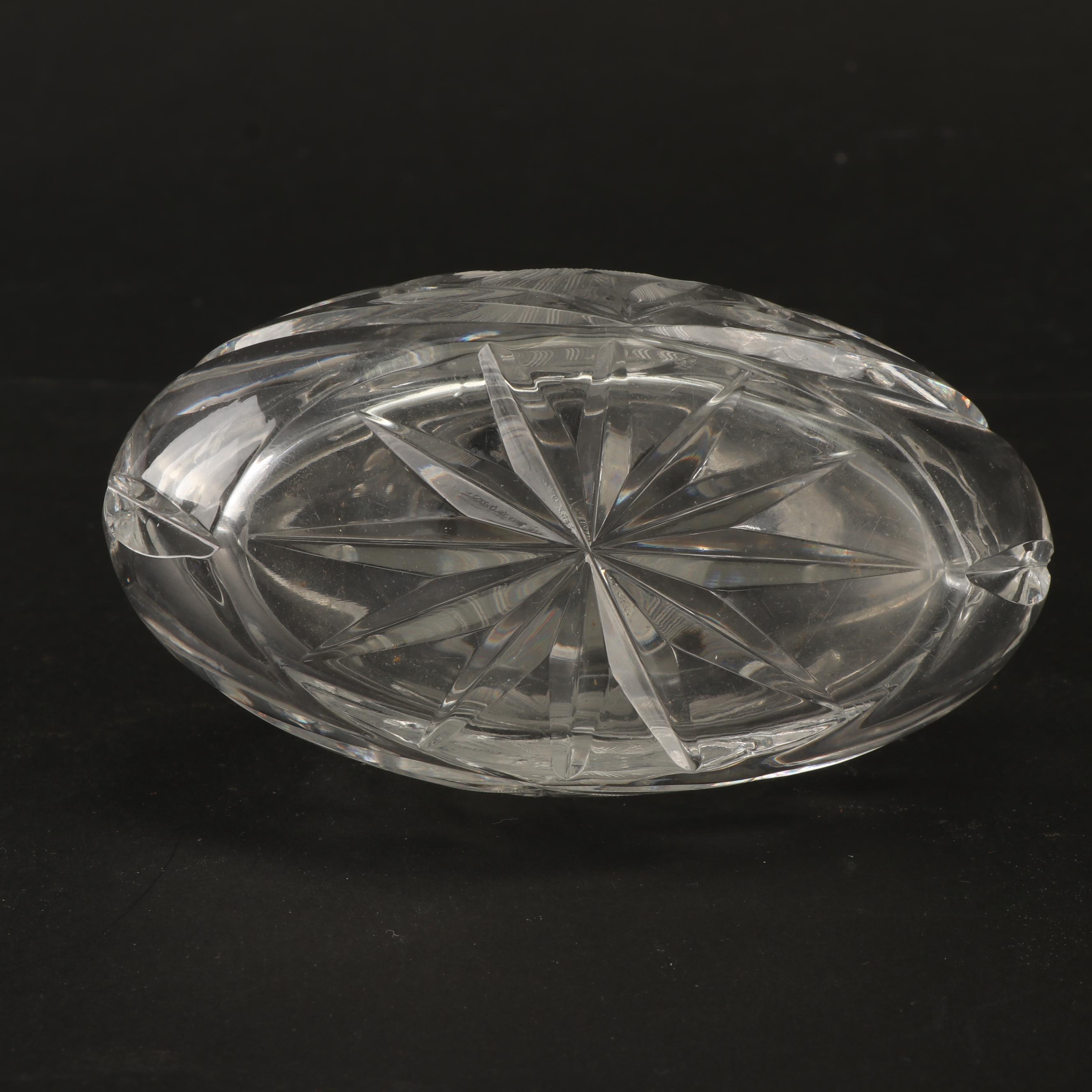 Vintage Pressed Glass Knife Rest, Candy Dishes, and Cruet with Cut Crystal Cruet