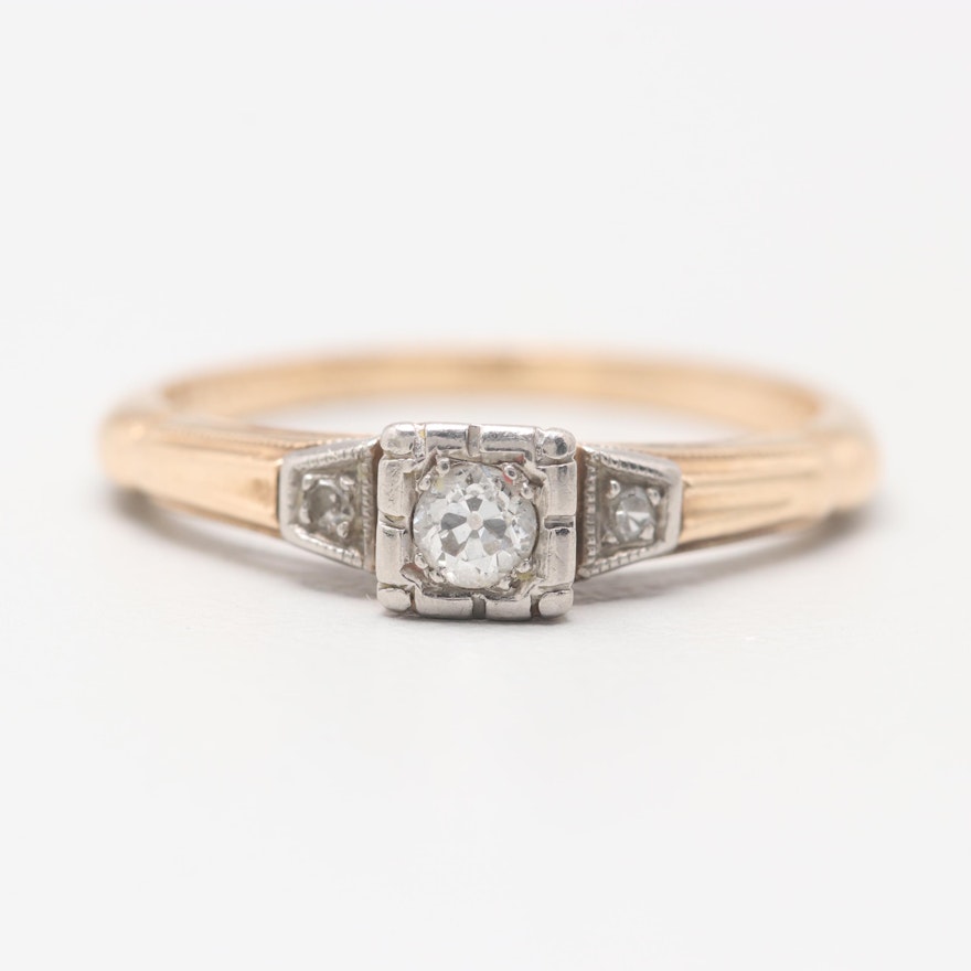 14K Yellow Gold Diamond Ring with Palladium Accent