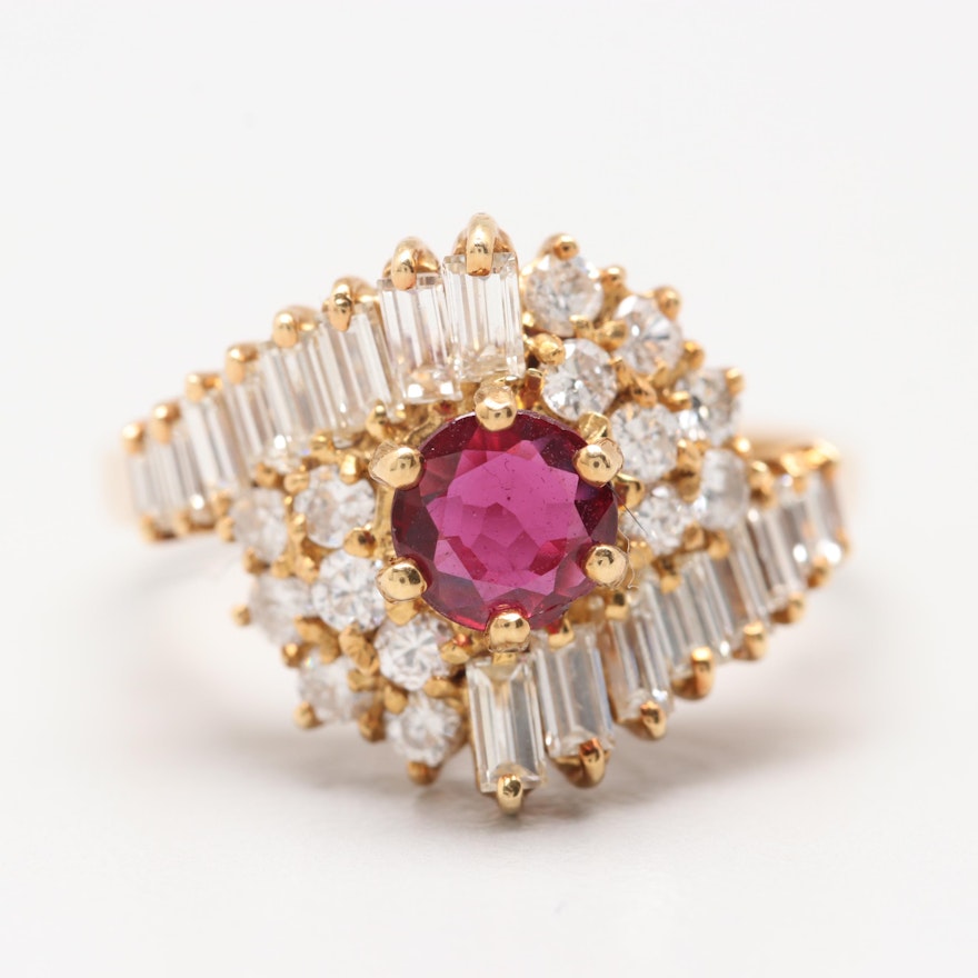 18K Yellow Gold Ruby and 1.18 CTW Diamond Ring