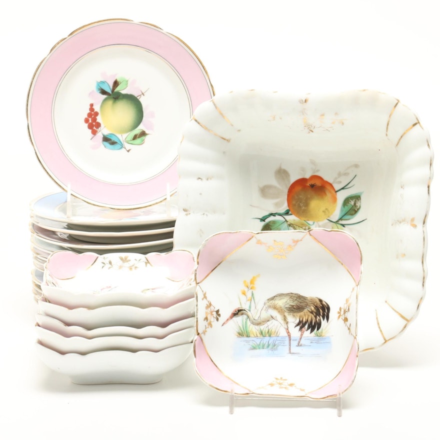 Decorative Desert Plates With Cranes and Fruit