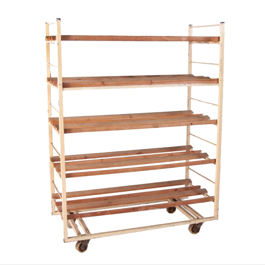 Industrial Style Metal and Wood Belgian Bakers Rack, Late 20th Century