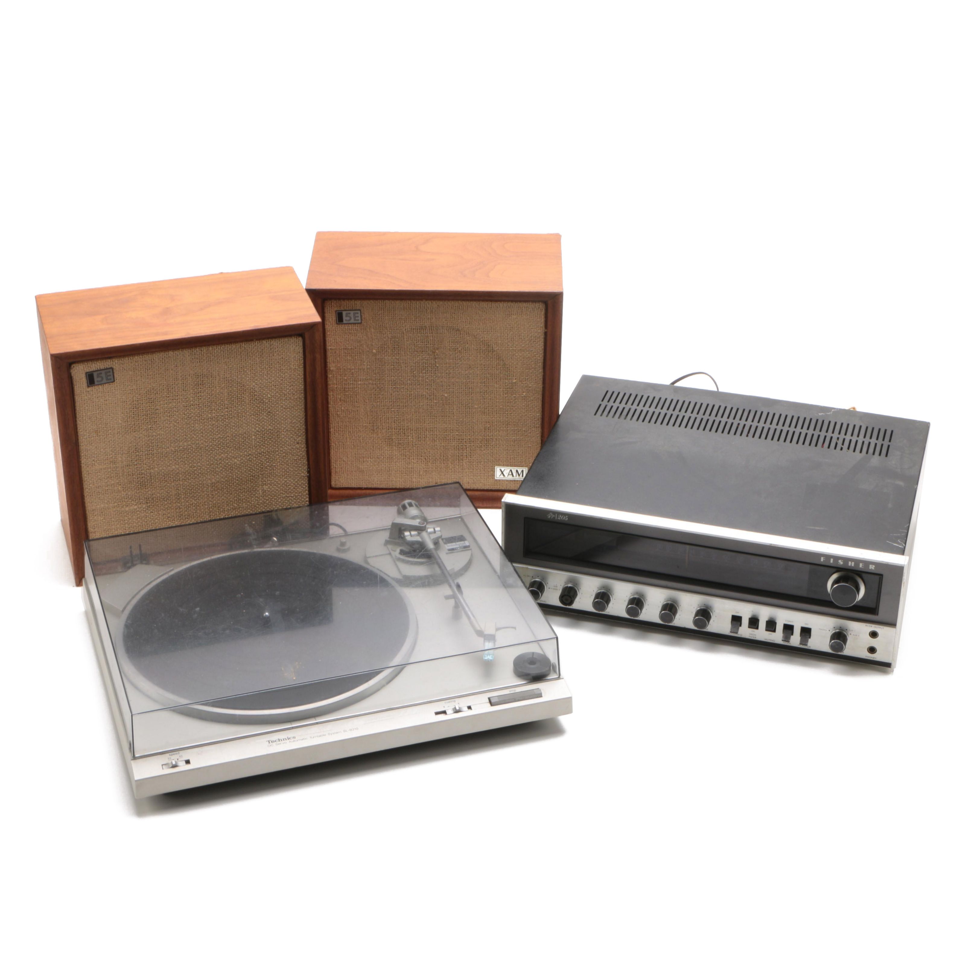 1970s Fisher 205 AM/FM Stereo Receiver, Technics Turntable and XAM 5E Speakers