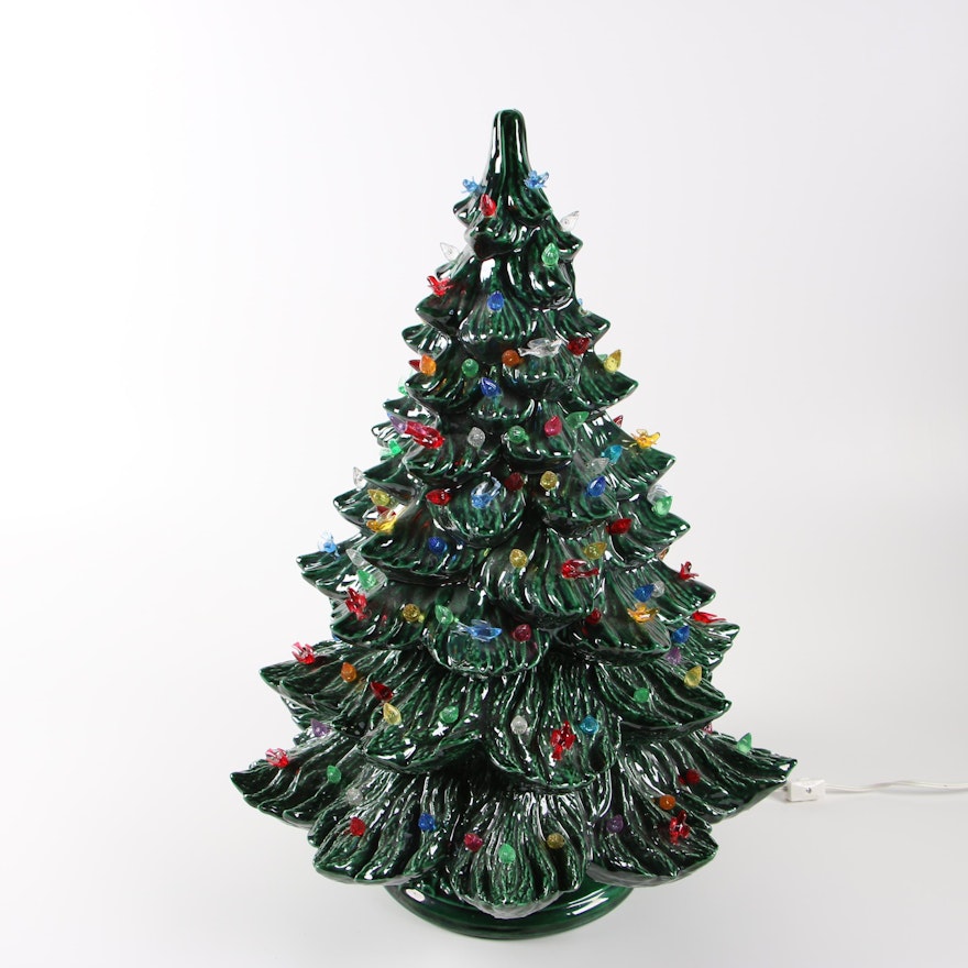 Hand-Painted Ceramic Christmas Tree Lamp, Circa 1970s