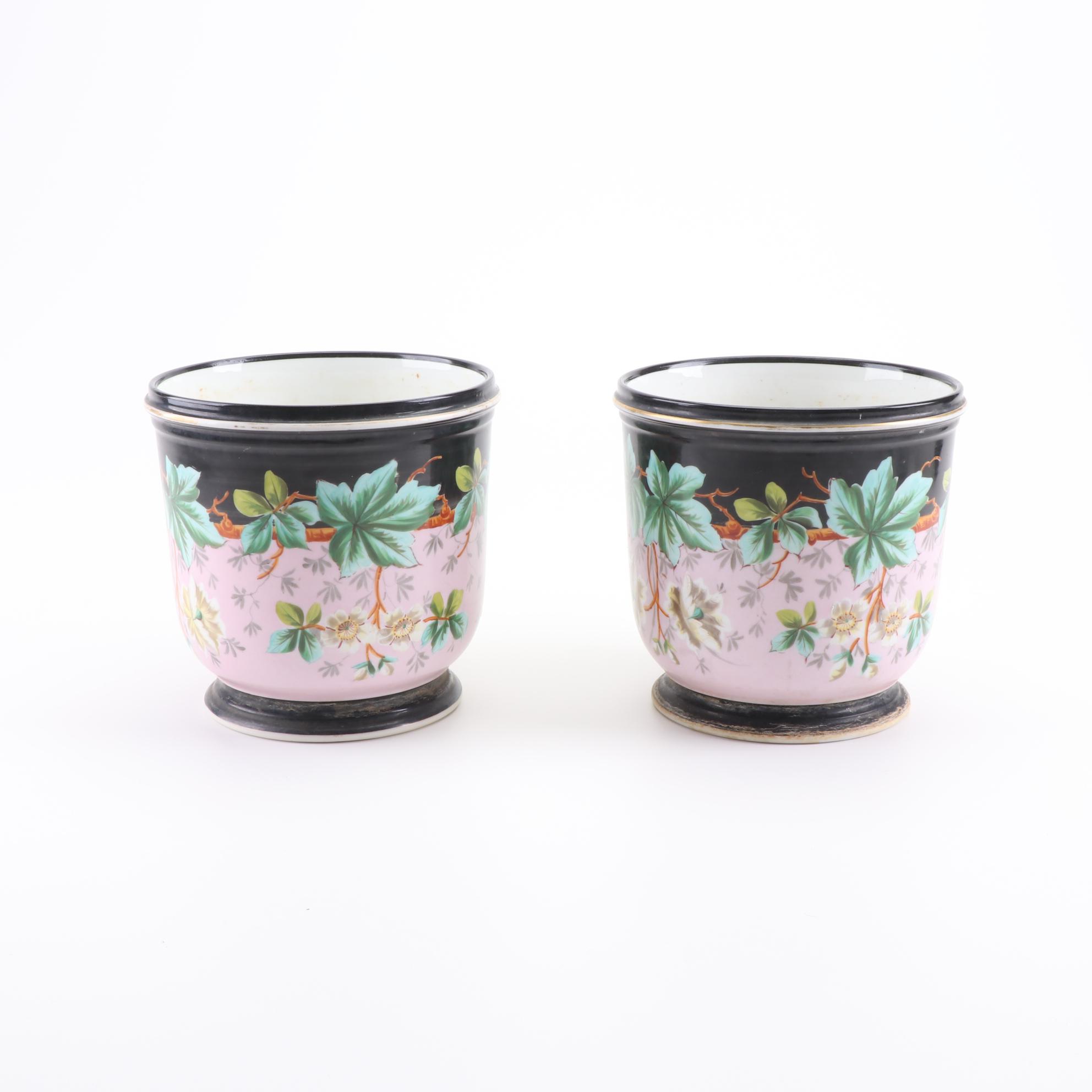 Floral Painted Porcelain Planters, 20th Century