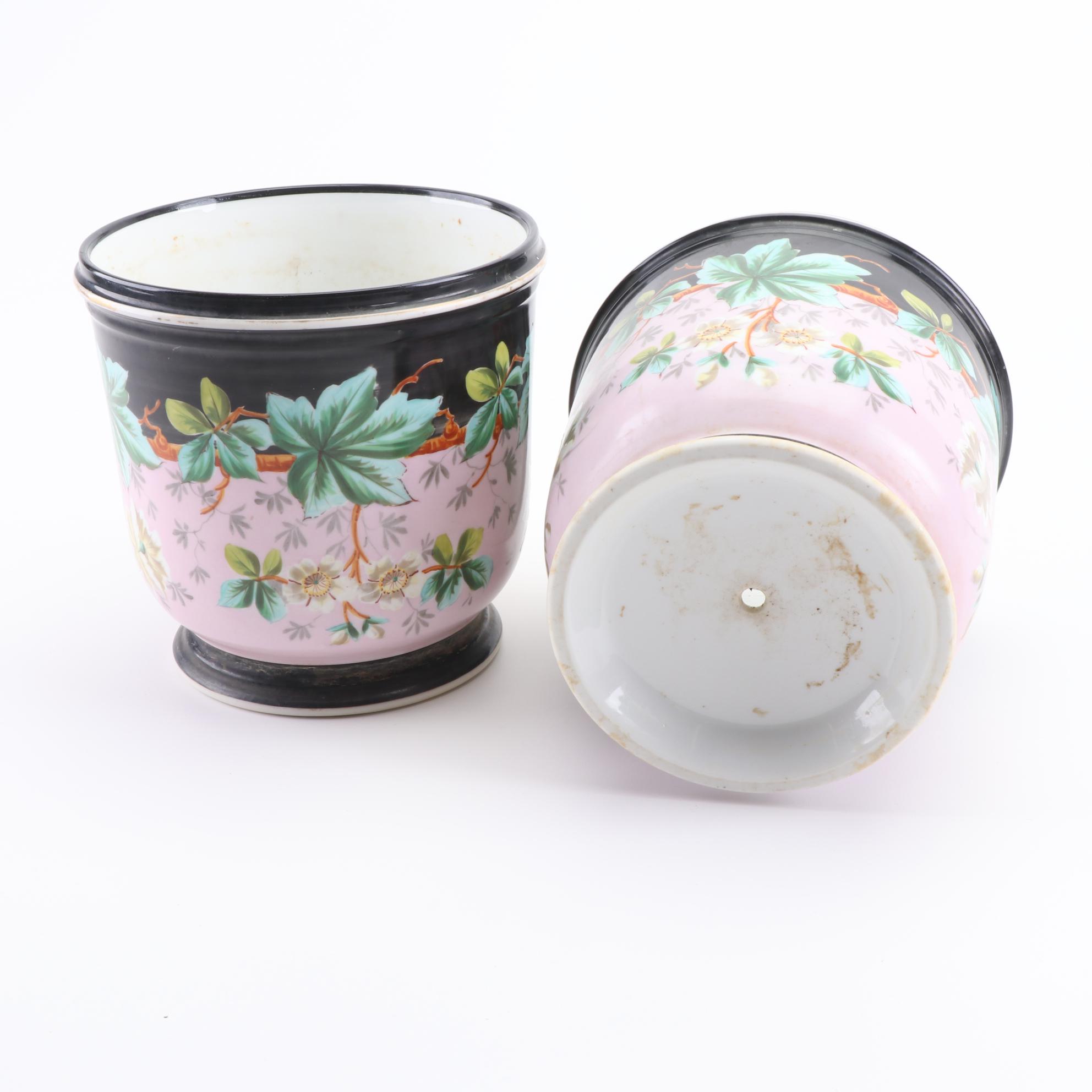 Floral Painted Porcelain Planters, 20th Century