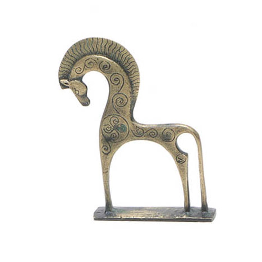 Mid Century Modern Brass Etruscan Horse In the Style of Frederick Weinberg