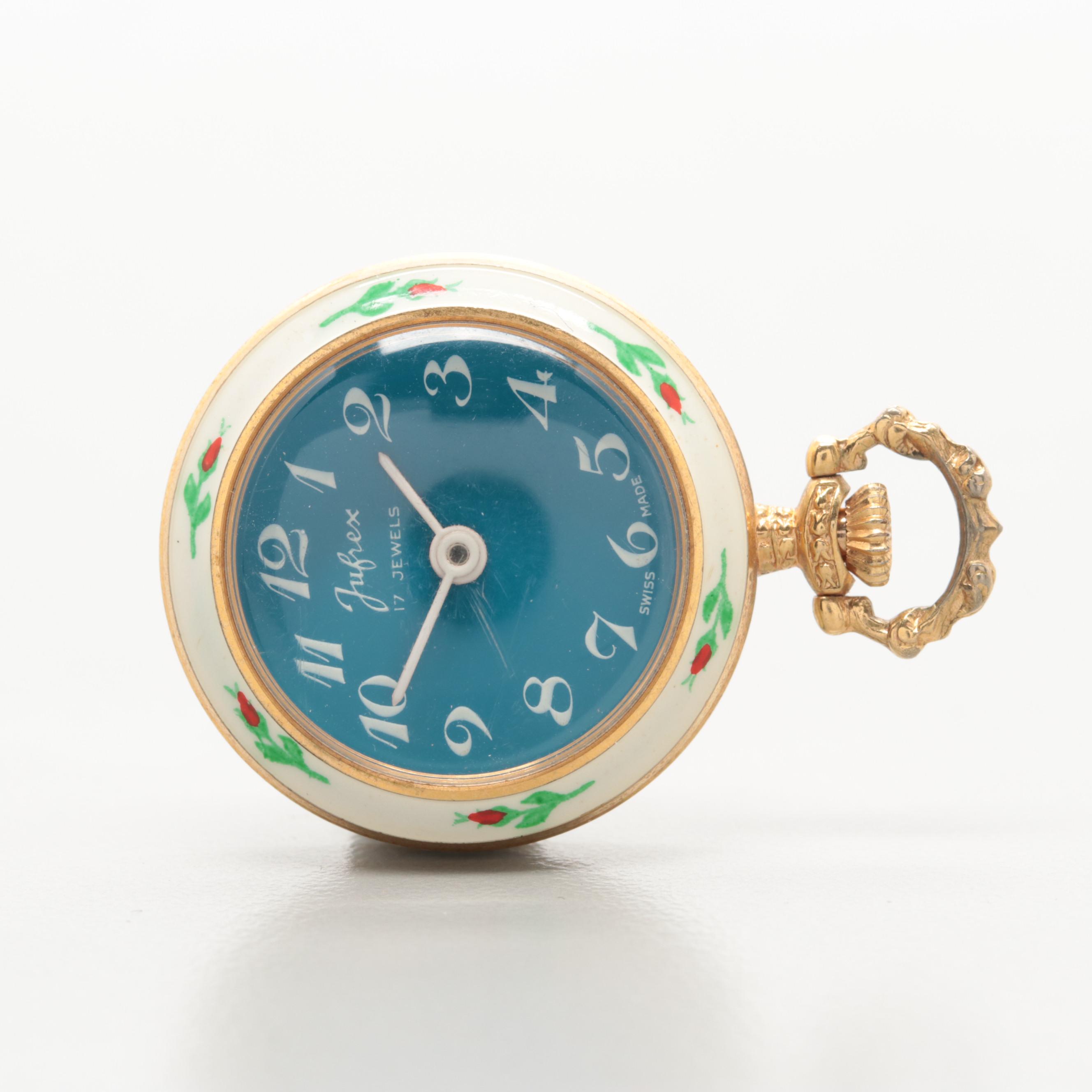 Jufrex Floral Enamel Pendant Watch