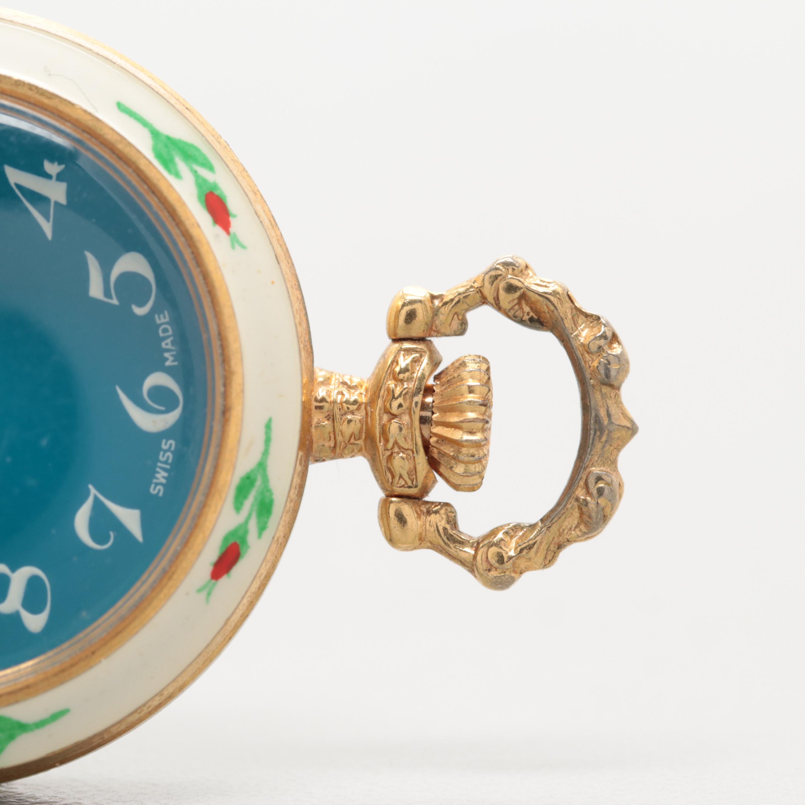 Jufrex Floral Enamel Pendant Watch