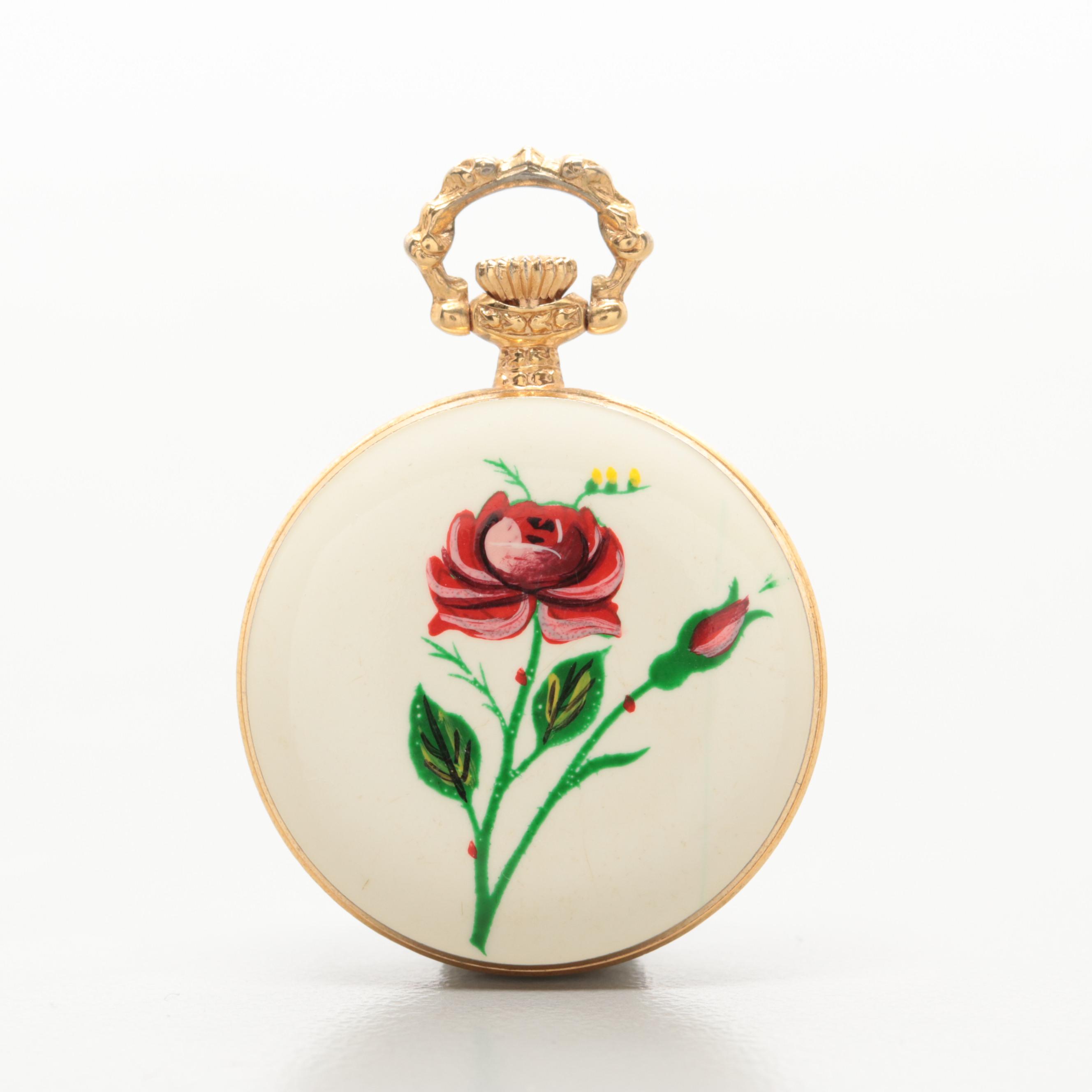Jufrex Floral Enamel Pendant Watch
