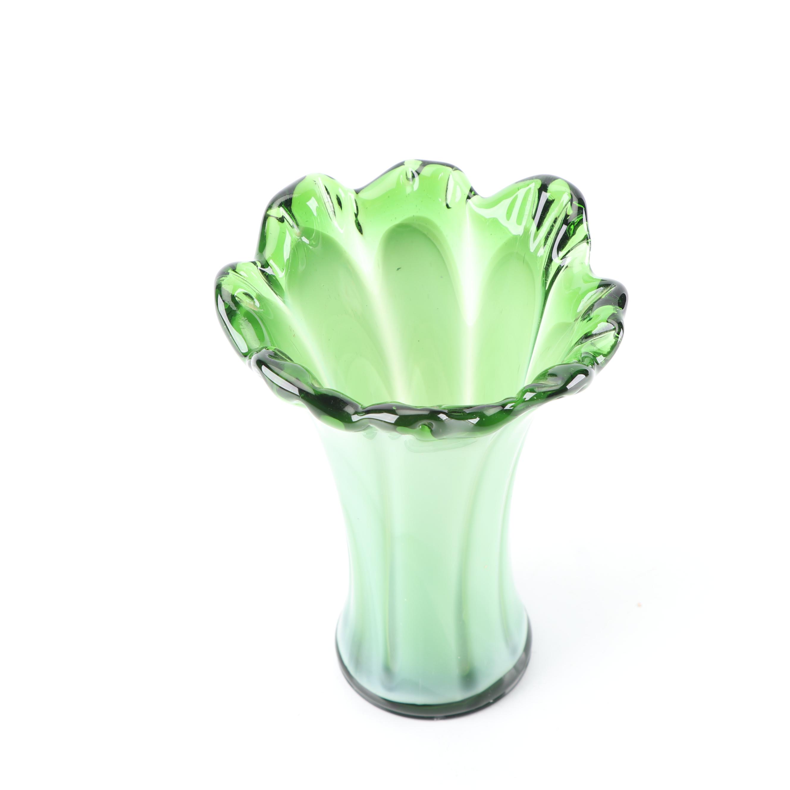 Murano Style Art Glass Ash Receiver with Table Lighter and Swung Vase