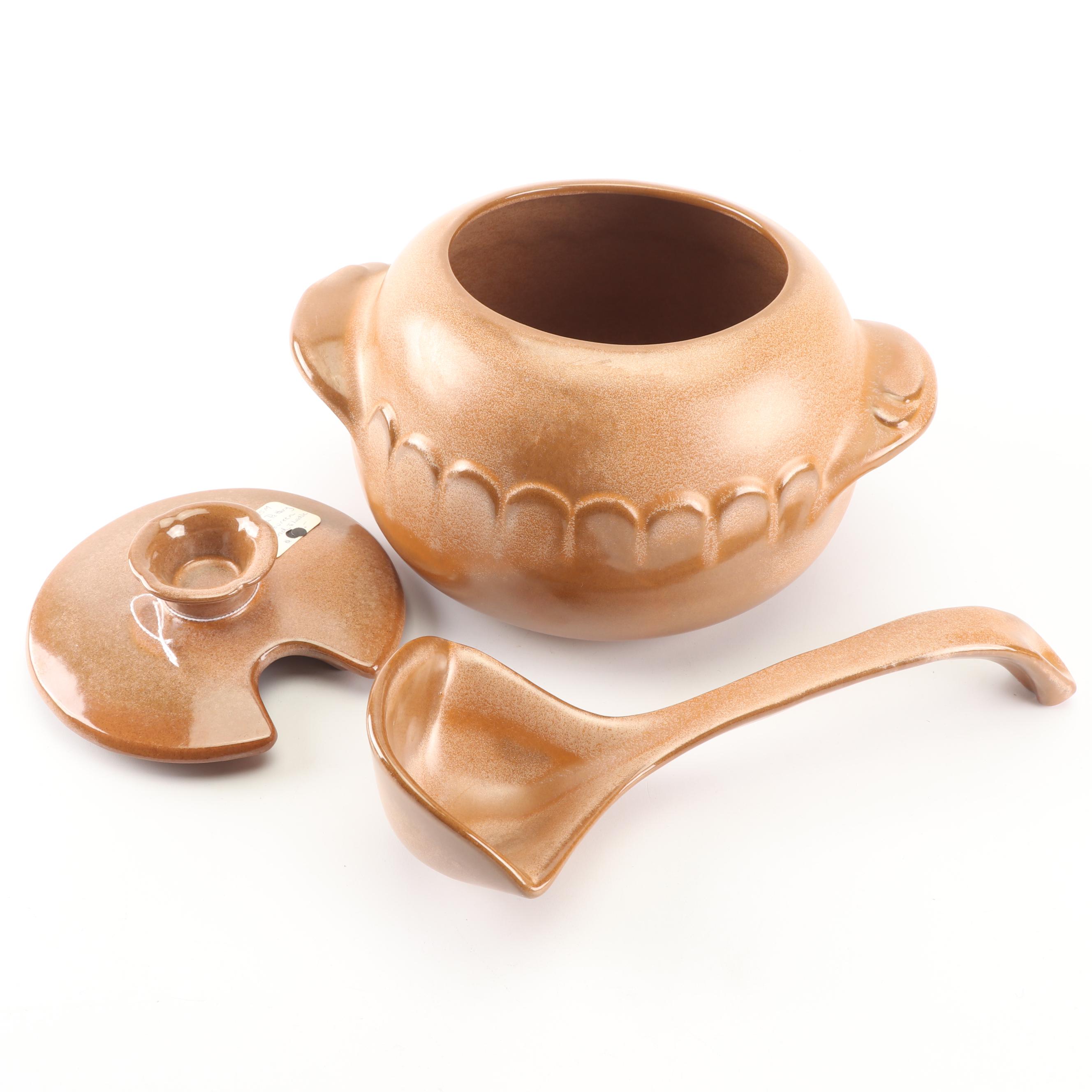 Frankoma Pottery Mug and "Lazy Bones" Cinnamon Glazed Soup Tureen with Warmer