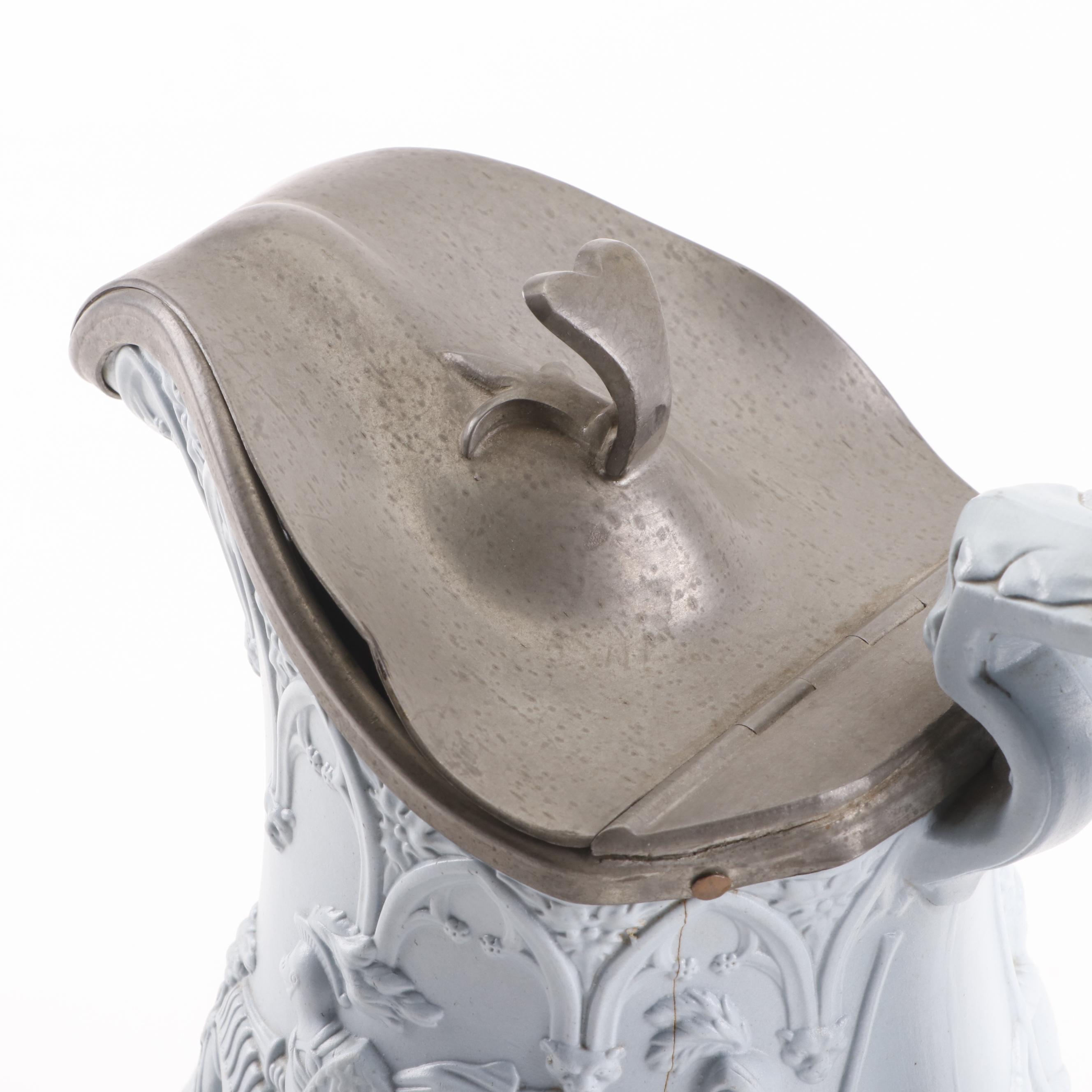 W. Ridgway Son & Co. Jousting Knight Scene Salt-Glazed Pitcher, 1840