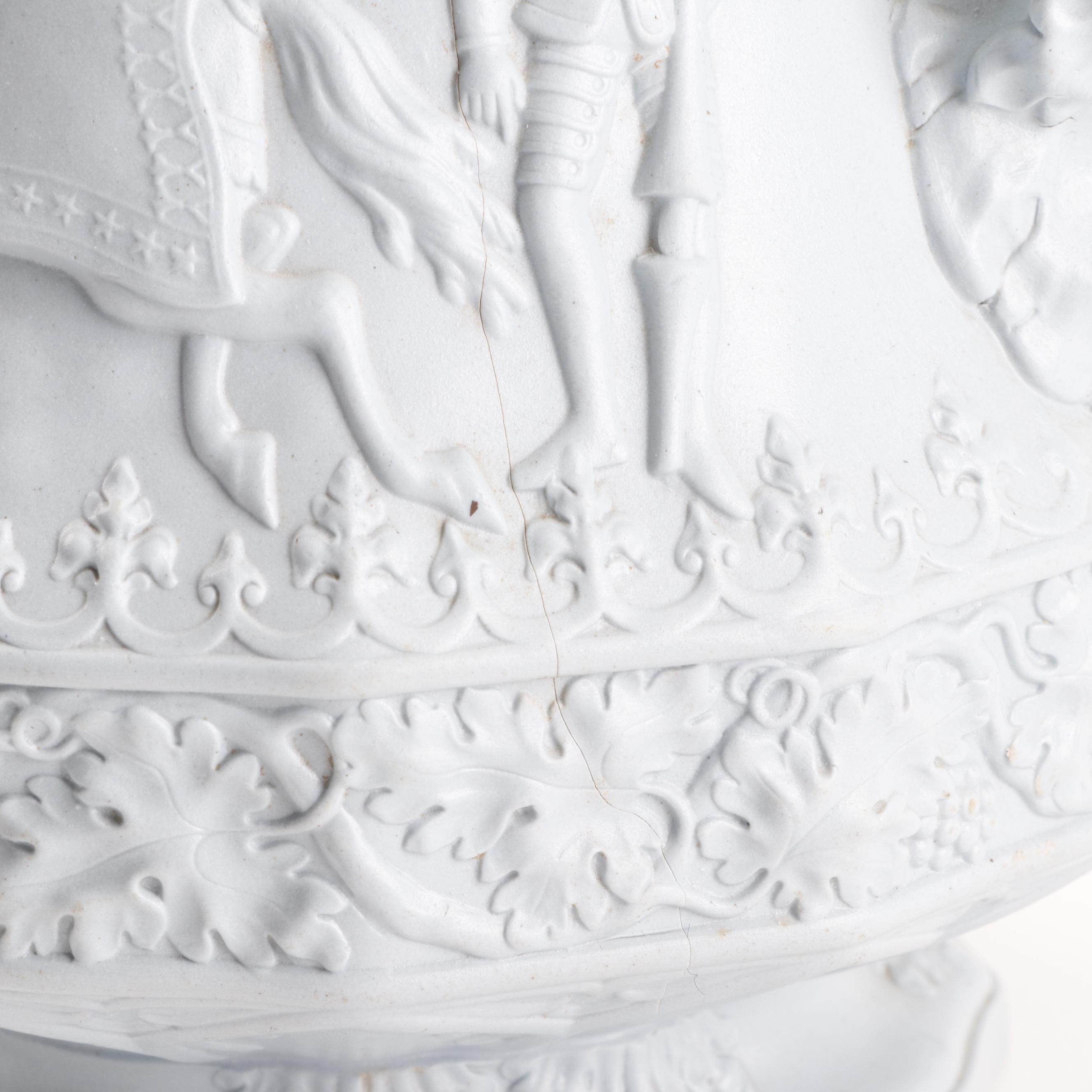 W. Ridgway Son & Co. Jousting Knight Scene Salt-Glazed Pitcher, 1840