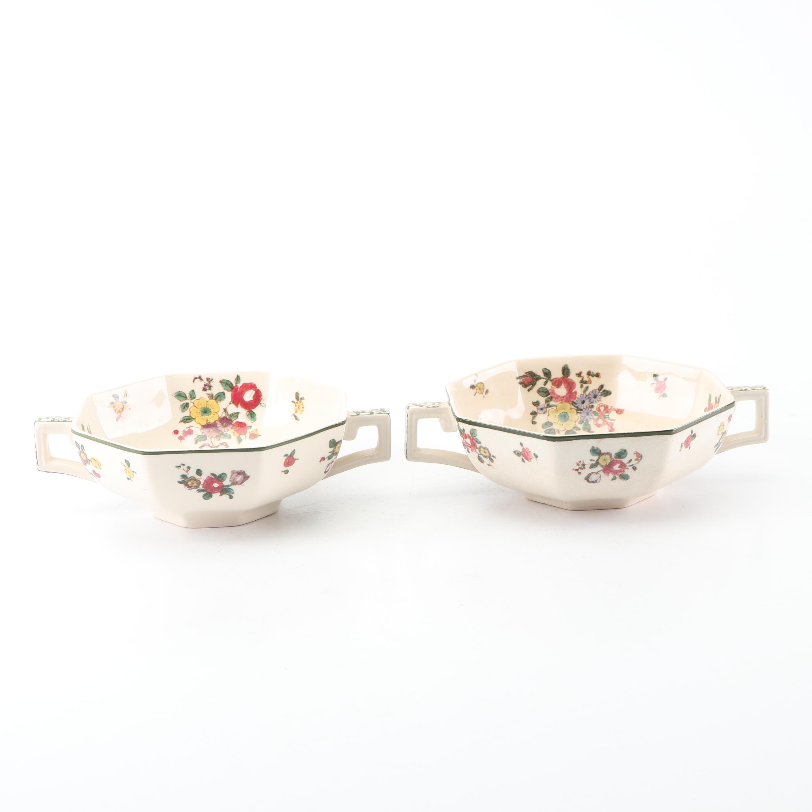 Royal Doulton "Old Leeds Sprays" Cream Soup Bowls and Dessert Bowls, Circa 1912