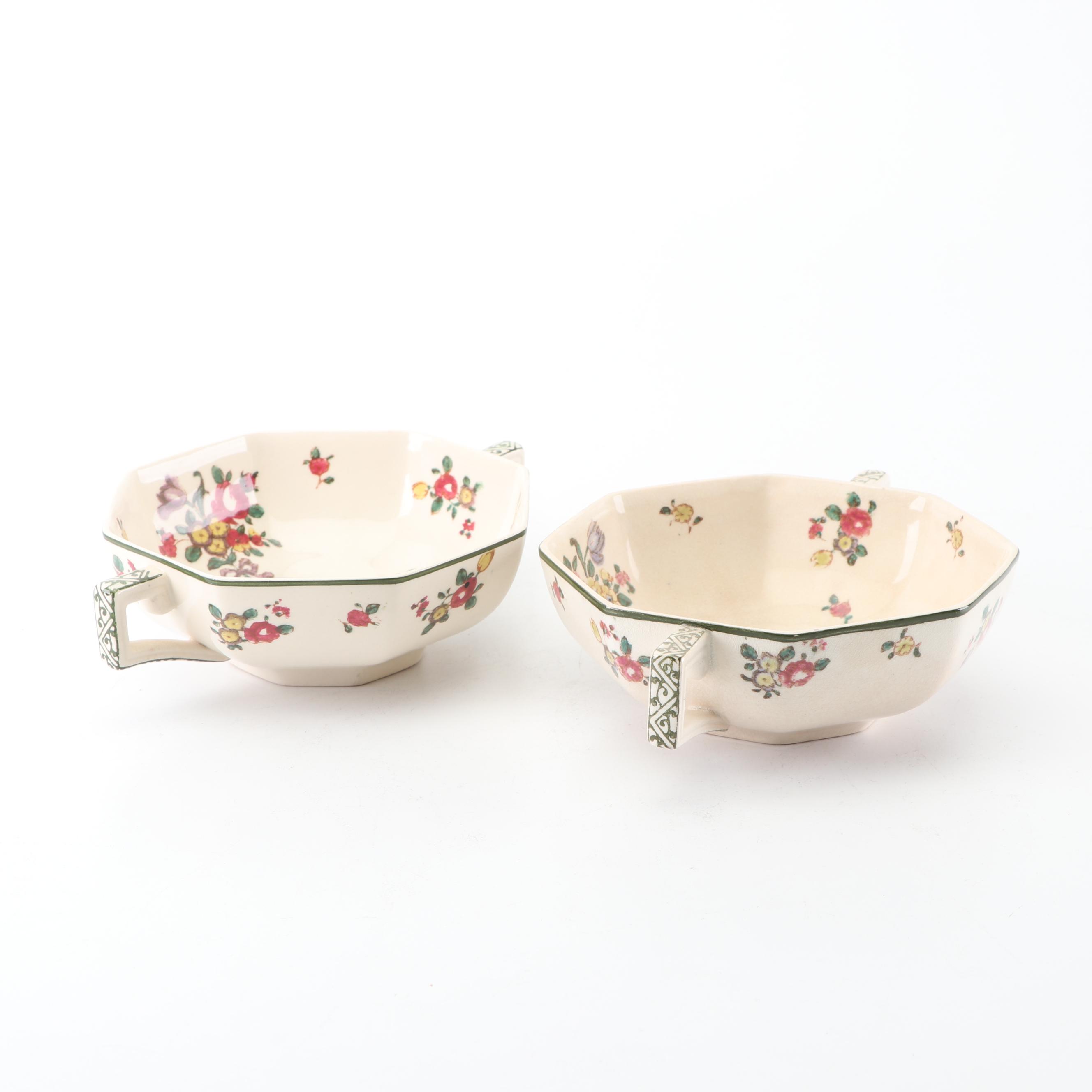 Royal Doulton "Old Leeds Sprays" Cream Soup Bowls and Dessert Bowls, Circa 1912