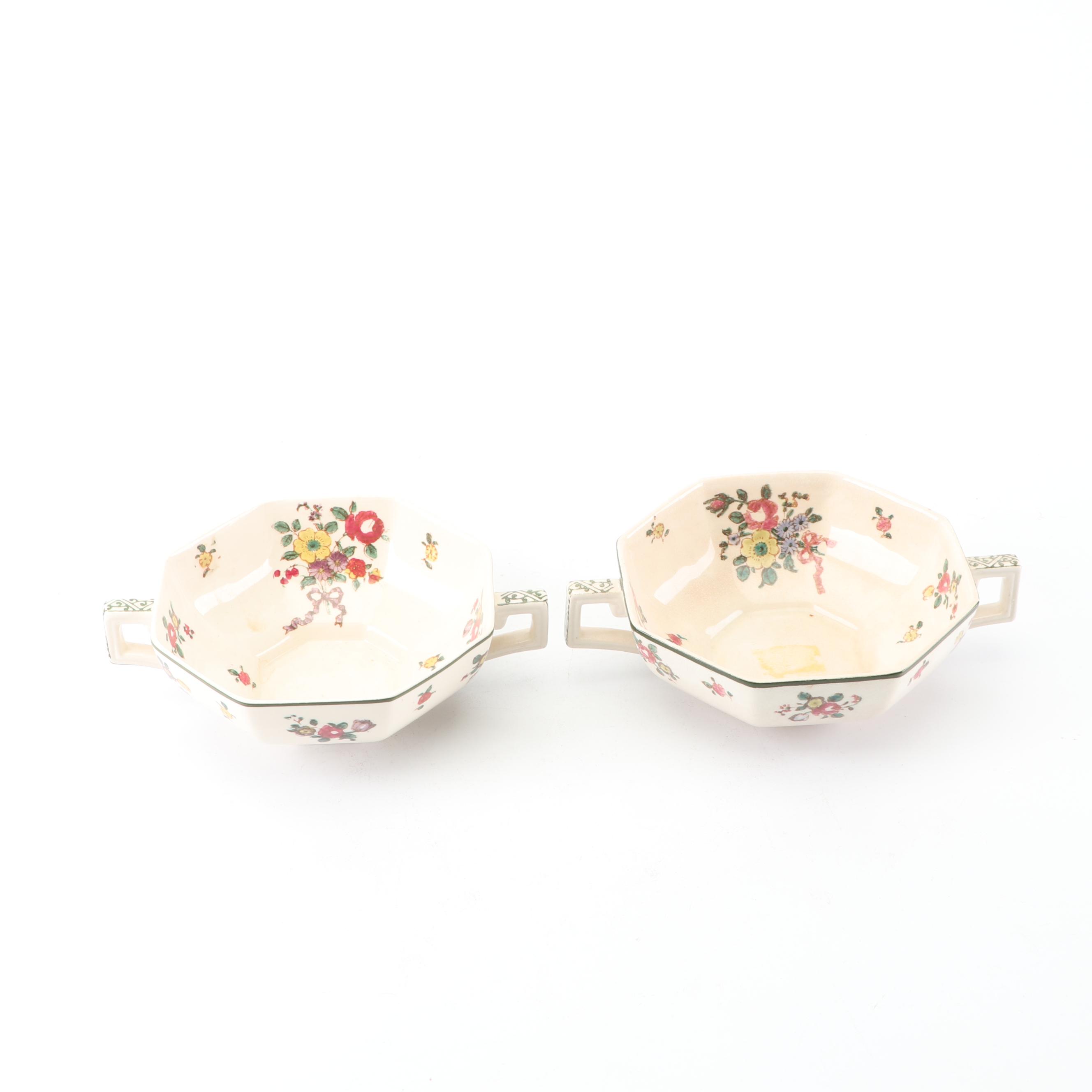 Royal Doulton "Old Leeds Sprays" Cream Soup Bowls and Dessert Bowls, Circa 1912