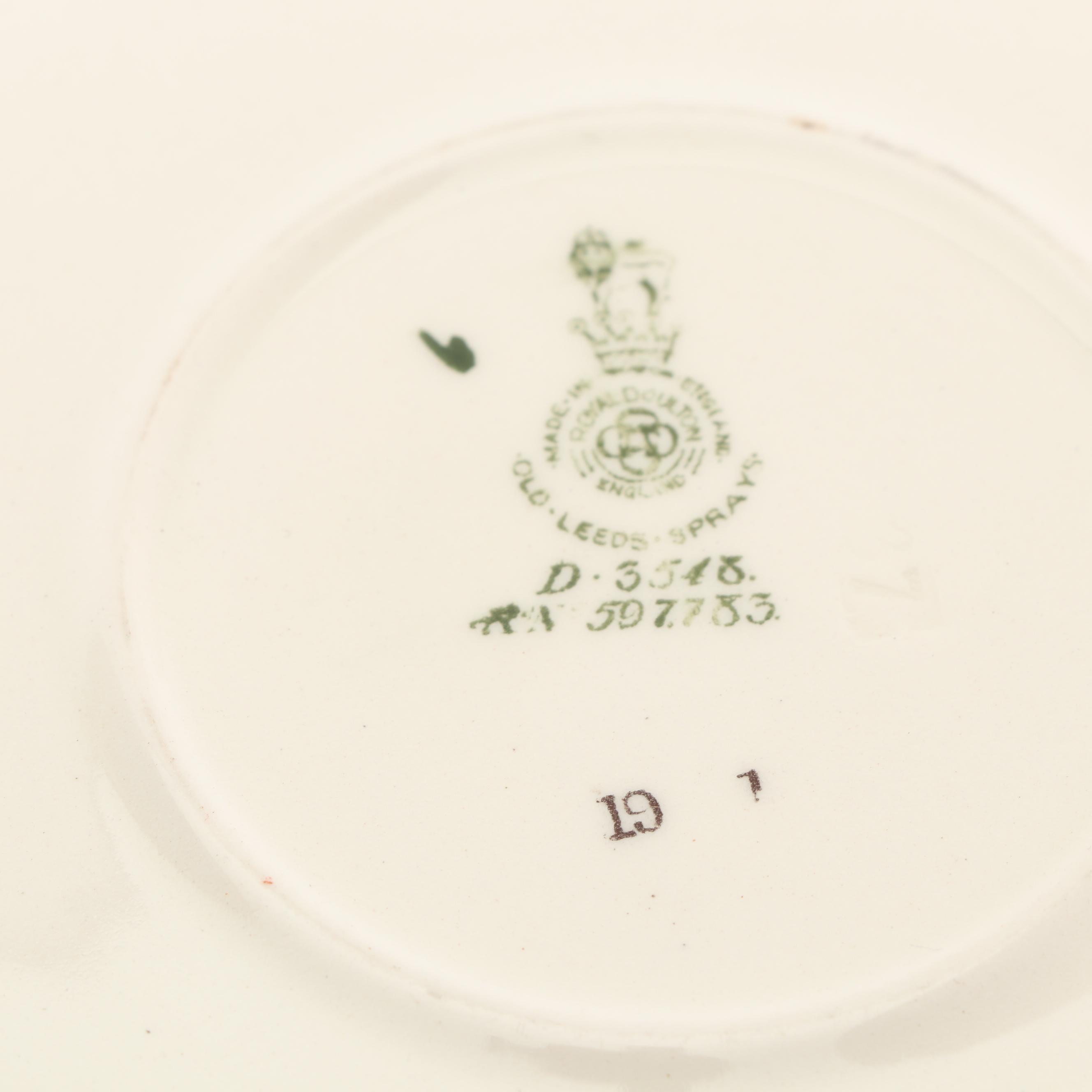 Royal Doulton "Old Leeds Sprays" Cream Soup Bowls and Dessert Bowls, Circa 1912