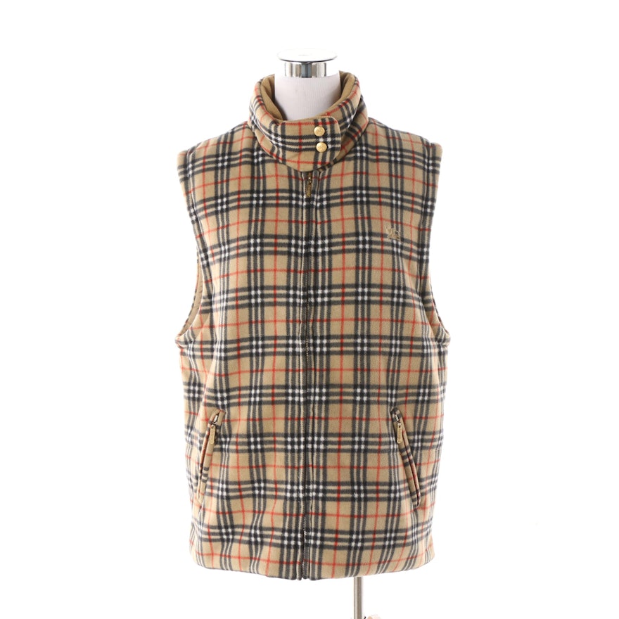 Women's Vintage Burberrys of London "Nova Check" Fleece Zip Vest