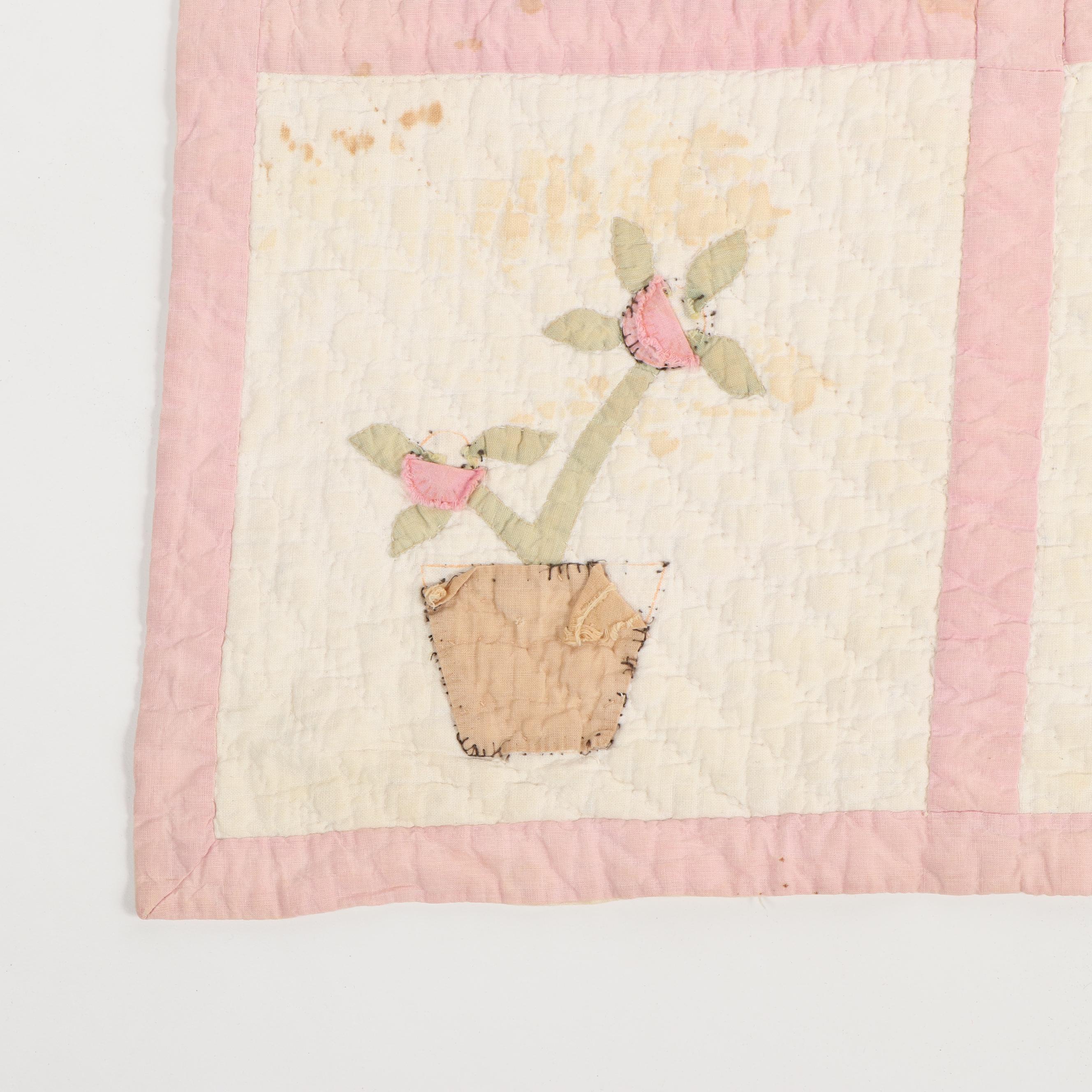 Handmade Flower Pot Applique Quilt