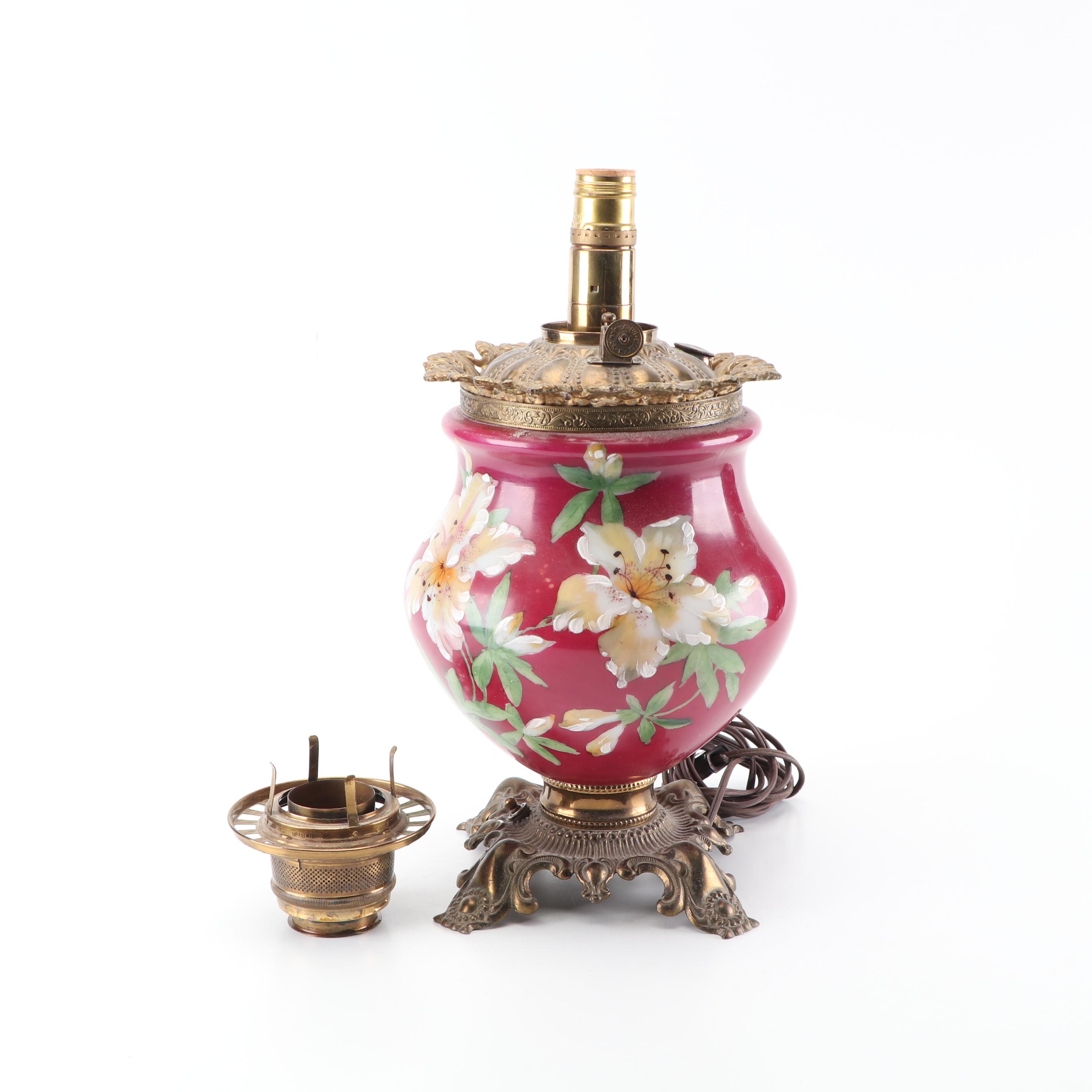 Converted Hand-Painted Kerosene Parlor Lamp