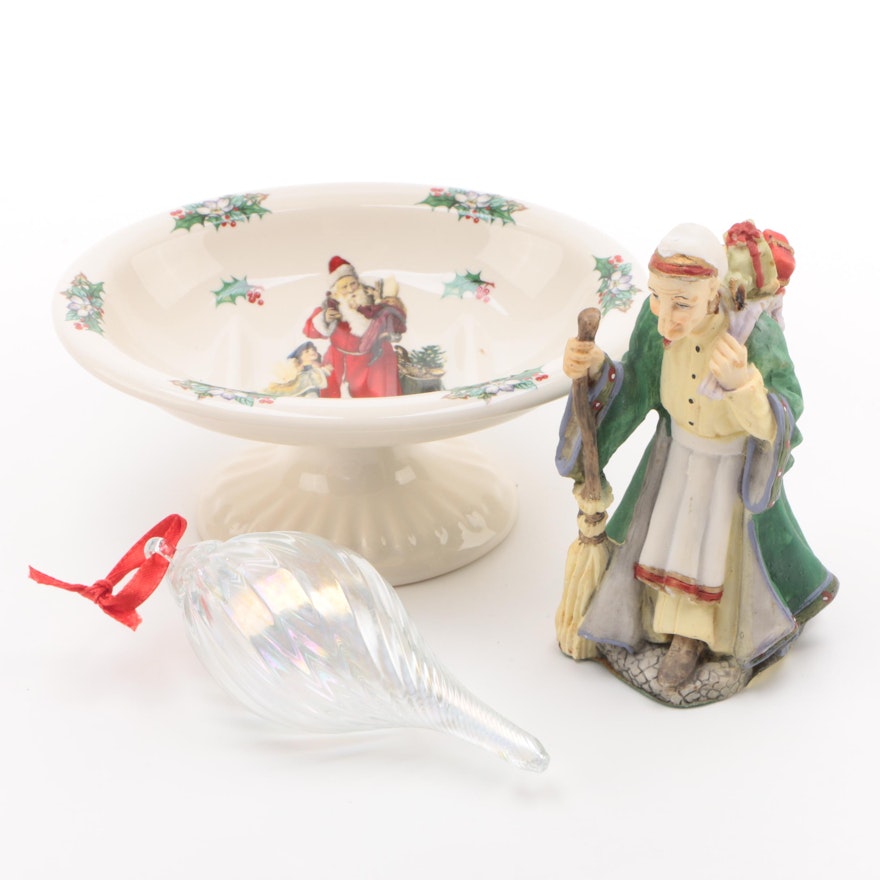 "La Befana" Porcelain Figurine and Other Christmas Decor