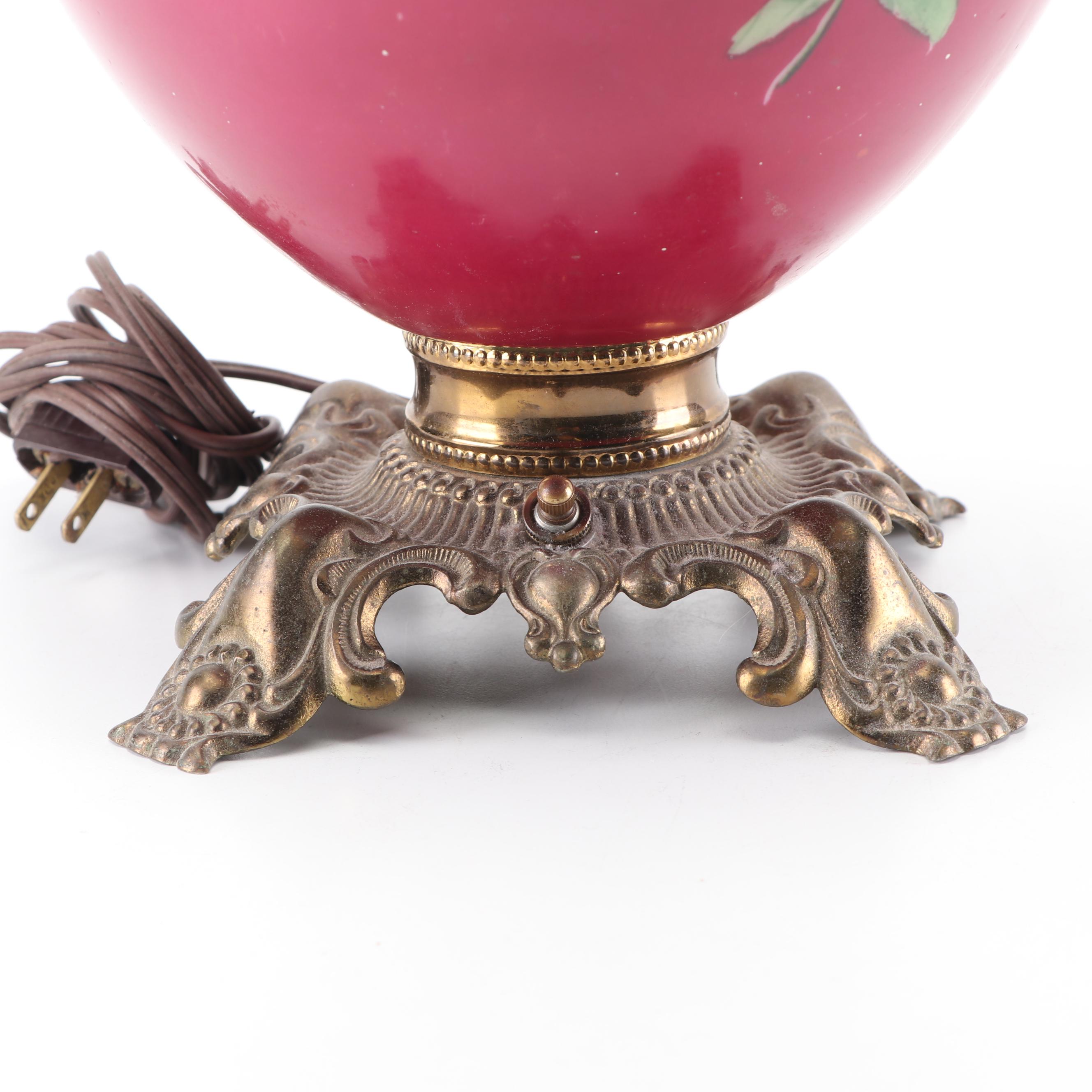 Converted Hand-Painted Kerosene Parlor Lamp