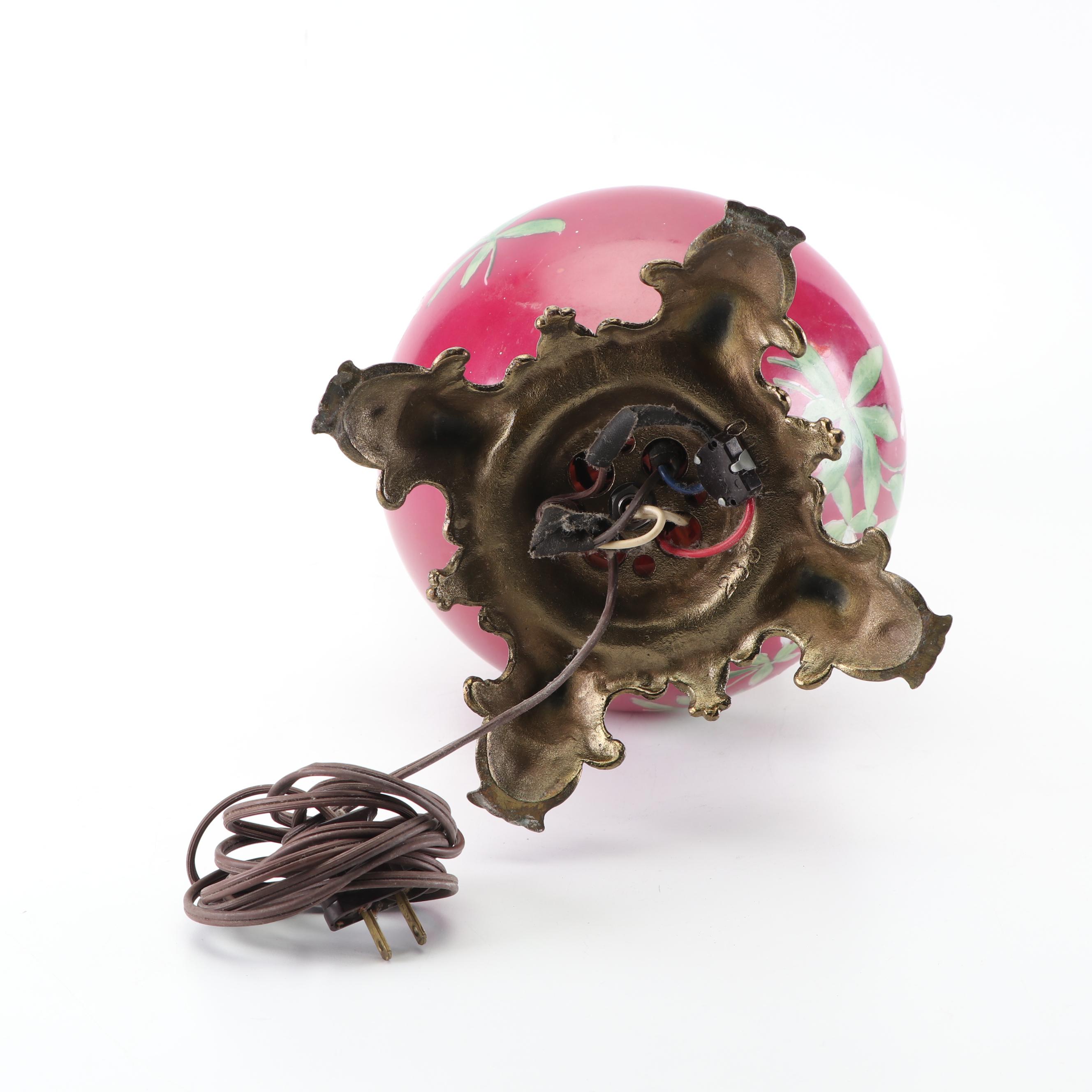 Converted Hand-Painted Kerosene Parlor Lamp
