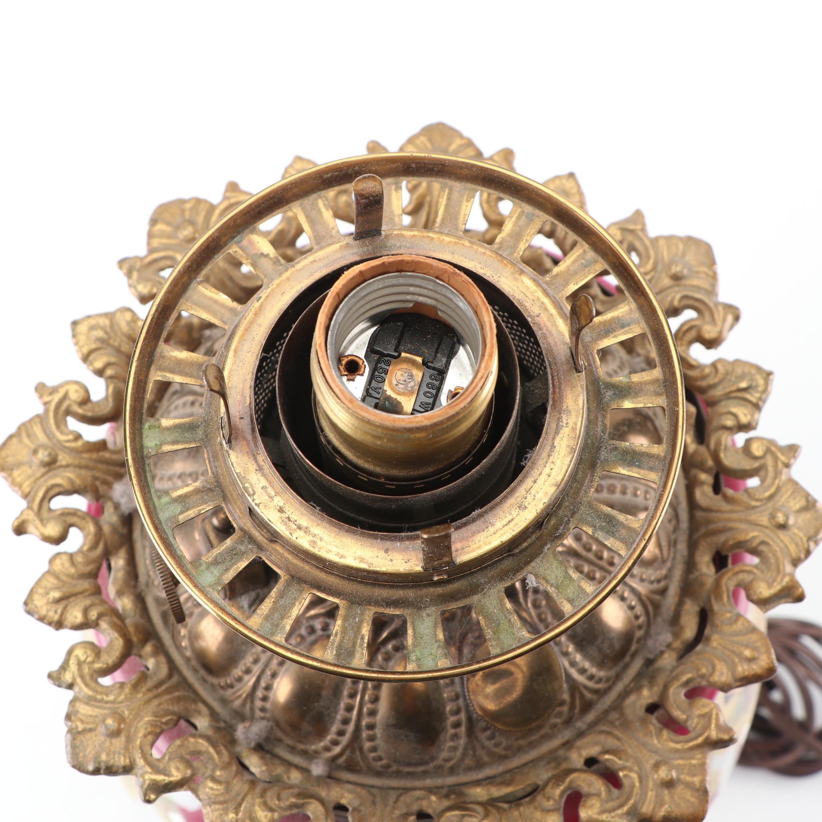 Converted Hand-Painted Kerosene Parlor Lamp