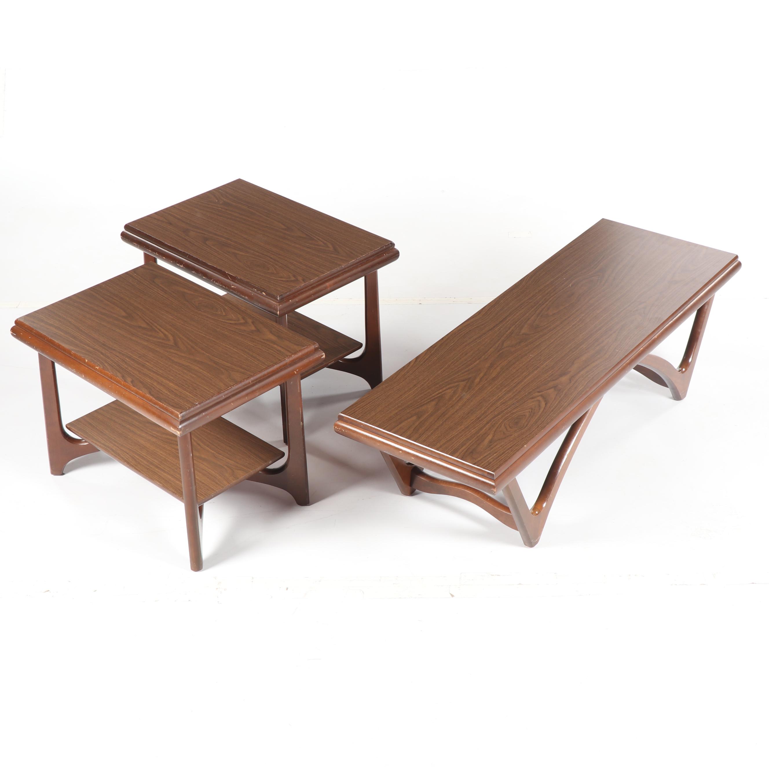 Mid Century Modern Walnut Coffee and End Table Set, Mid-20th Century
