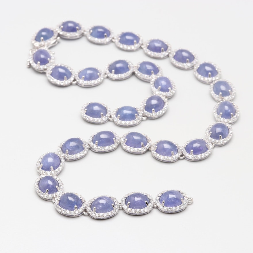 Sterling Silver Tanzanite and White Sapphire Necklace