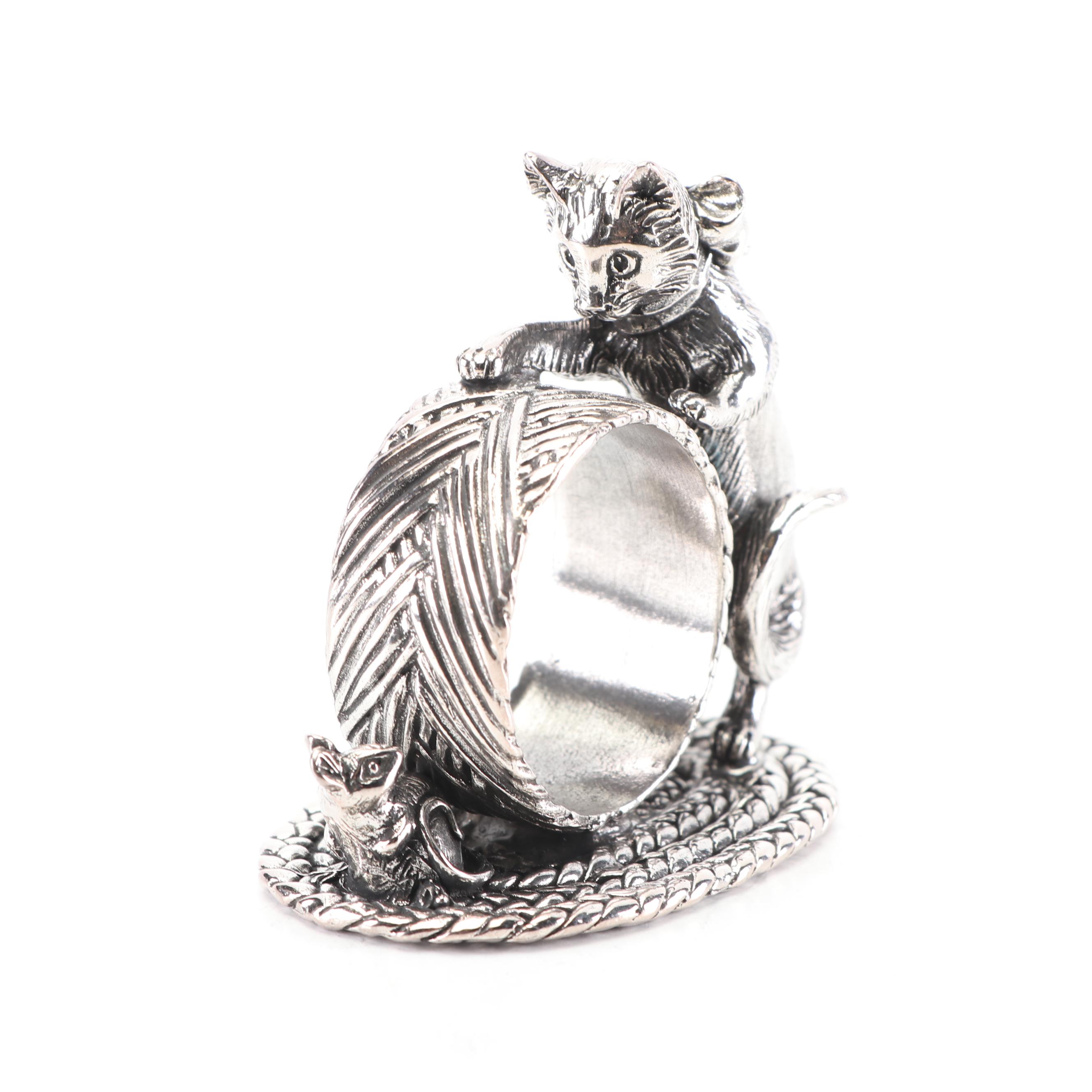 Reed & Barton "Cat & Mouse" Silver Plate Figural Napkin Ring, Circa 1999