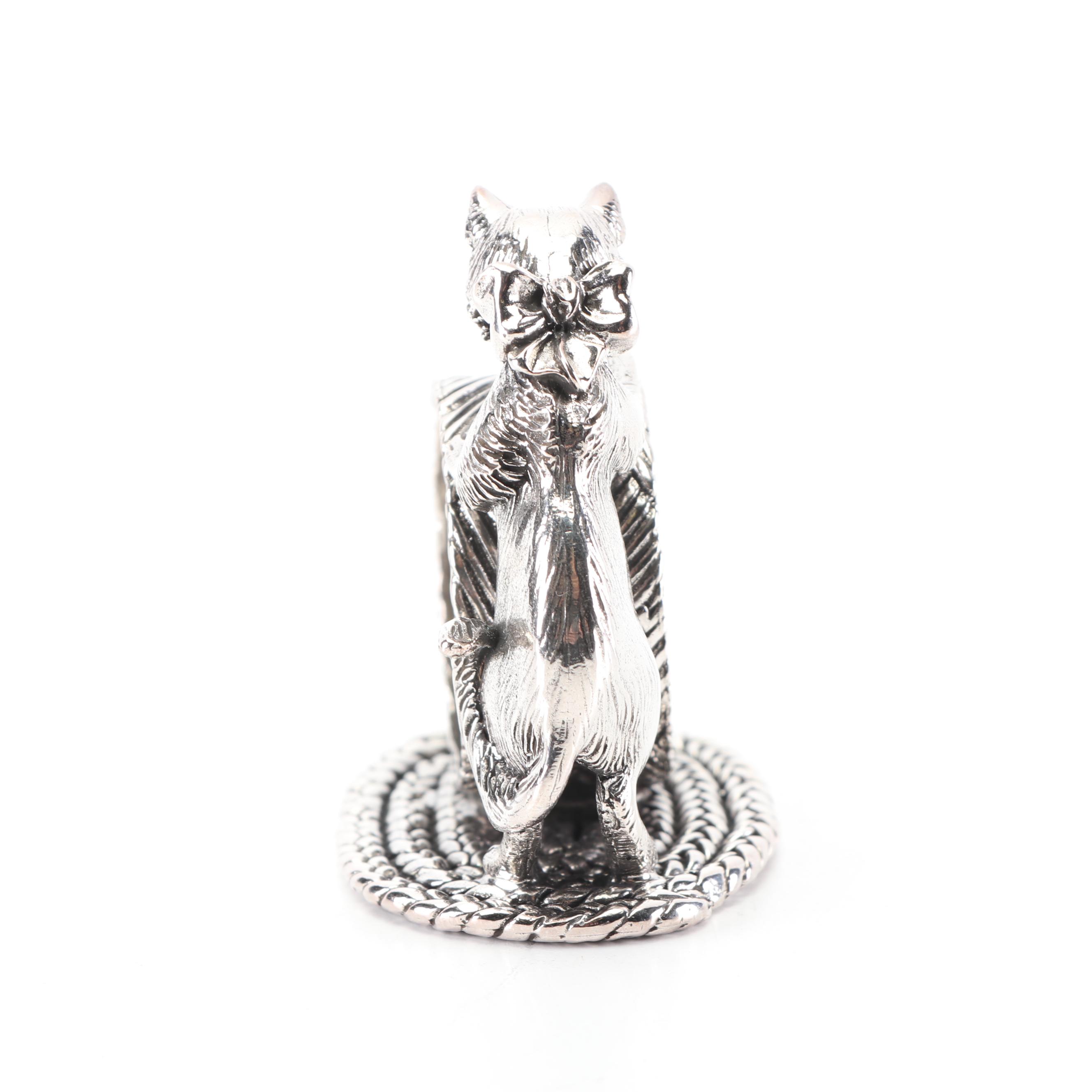 Reed & Barton "Cat & Mouse" Silver Plate Figural Napkin Ring, Circa 1999