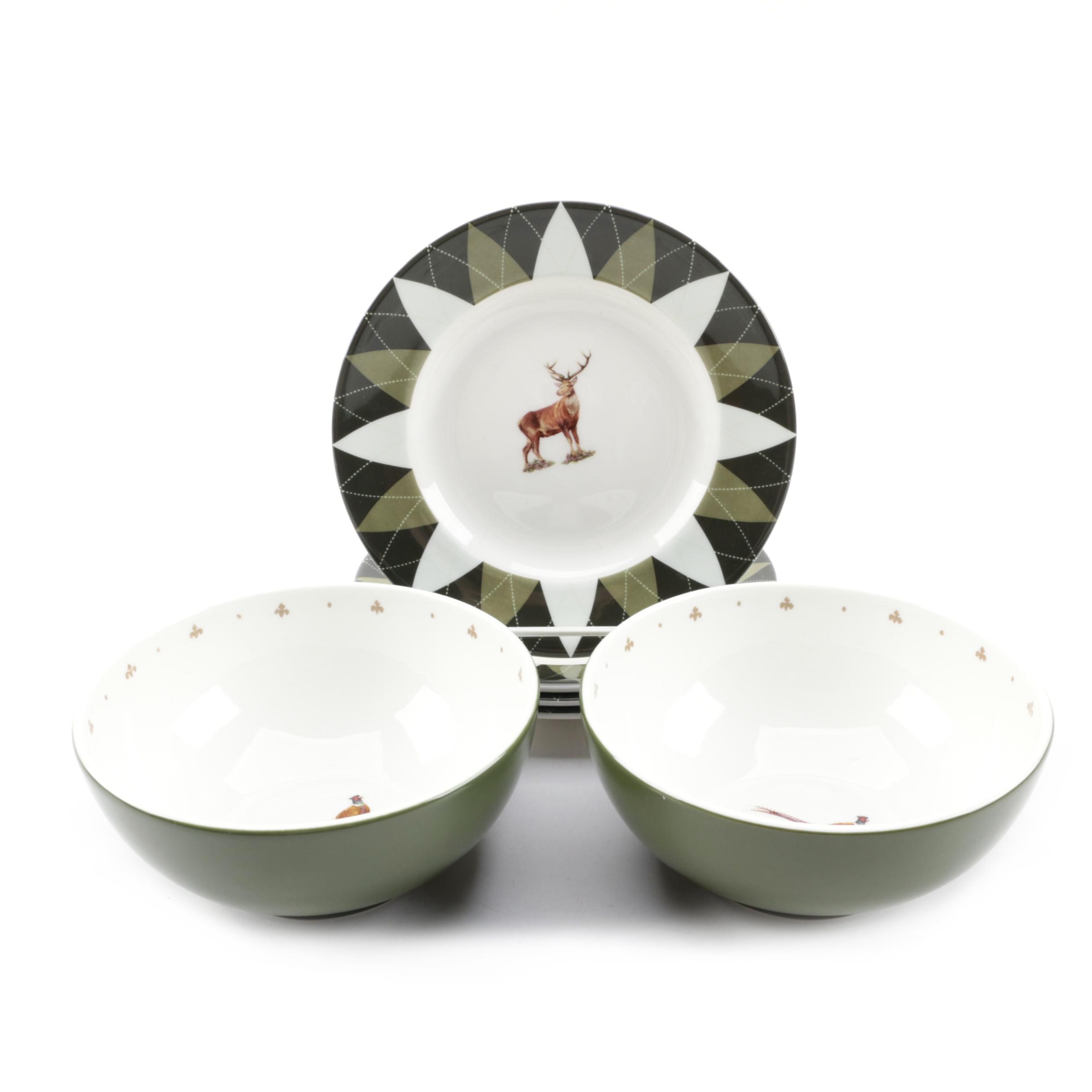Spode "Glen Lodge Pheasant" Bowls and "Glen Lodge Stag" Bread and Butter Plates