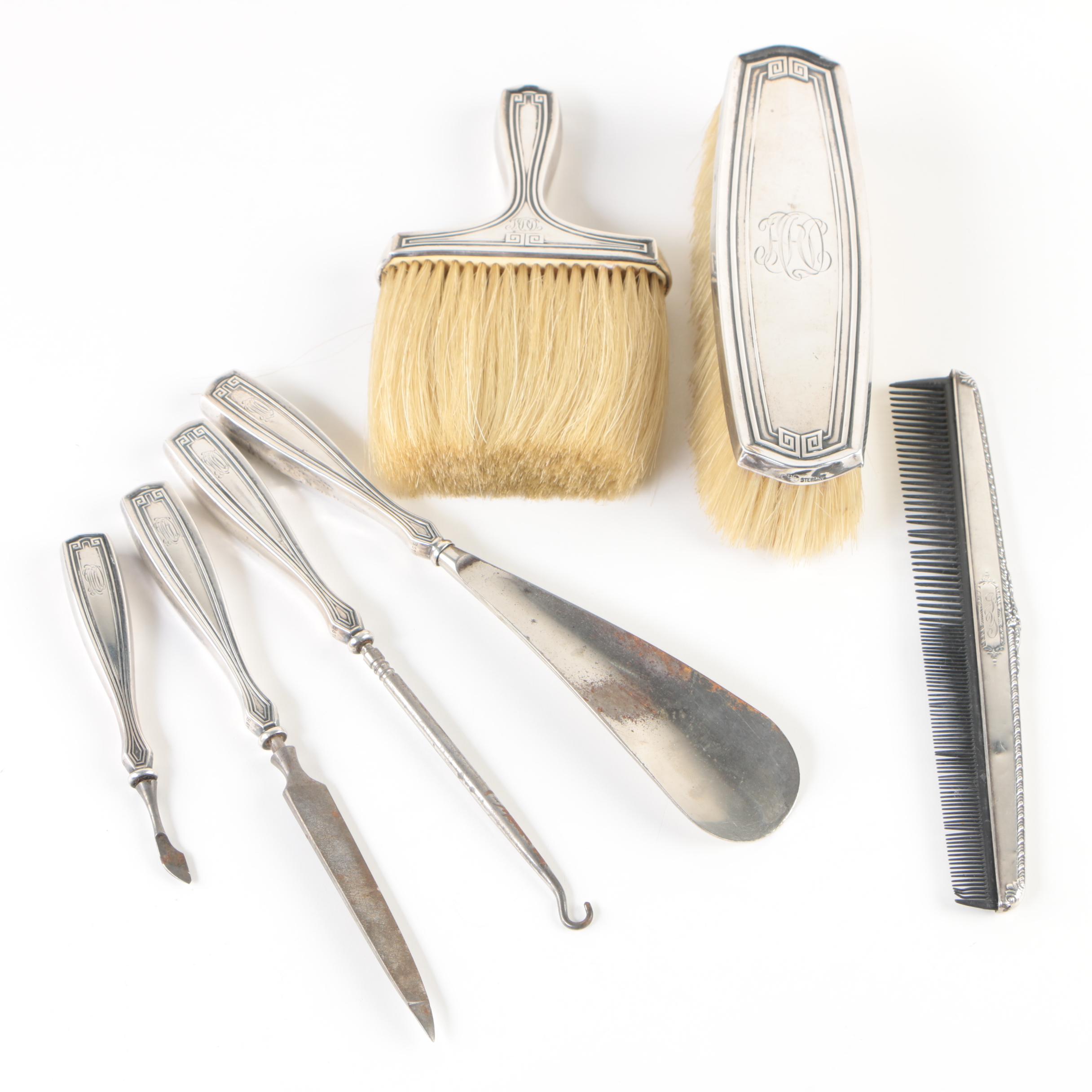 Gorham "Etruscan" Sterling Silver Handled Vanity Items, 20th Century