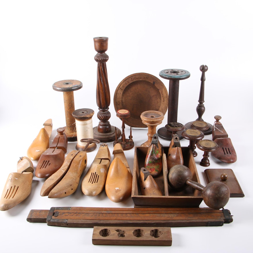 Shoe Lasts, Spools, and Other Vintage Wooden Items