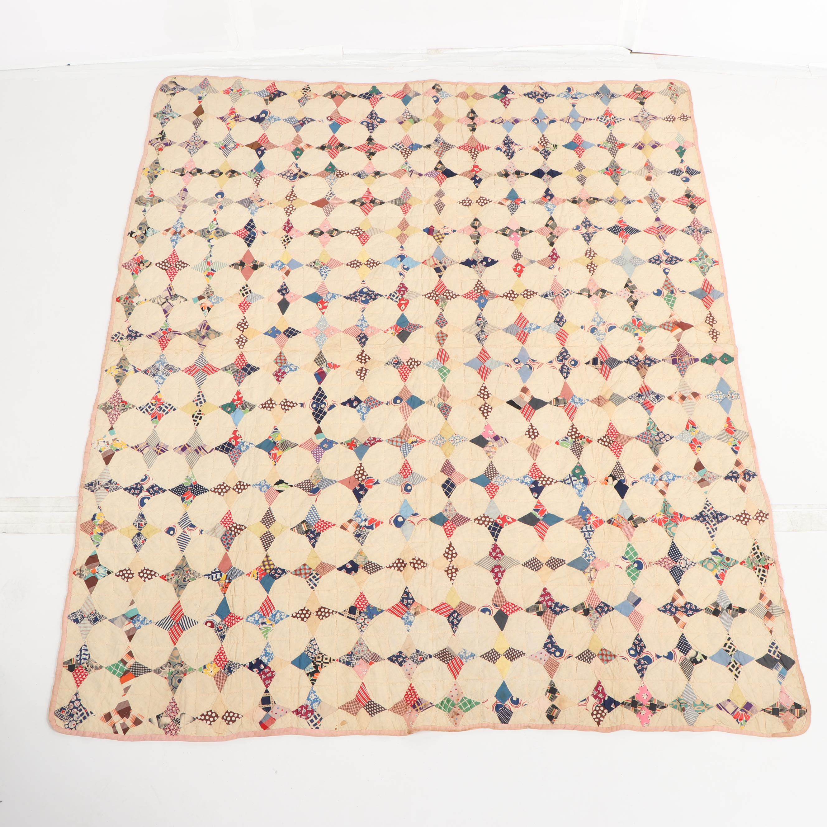 Handmade "Periwinkle Star" Quilt, Circa 1940's