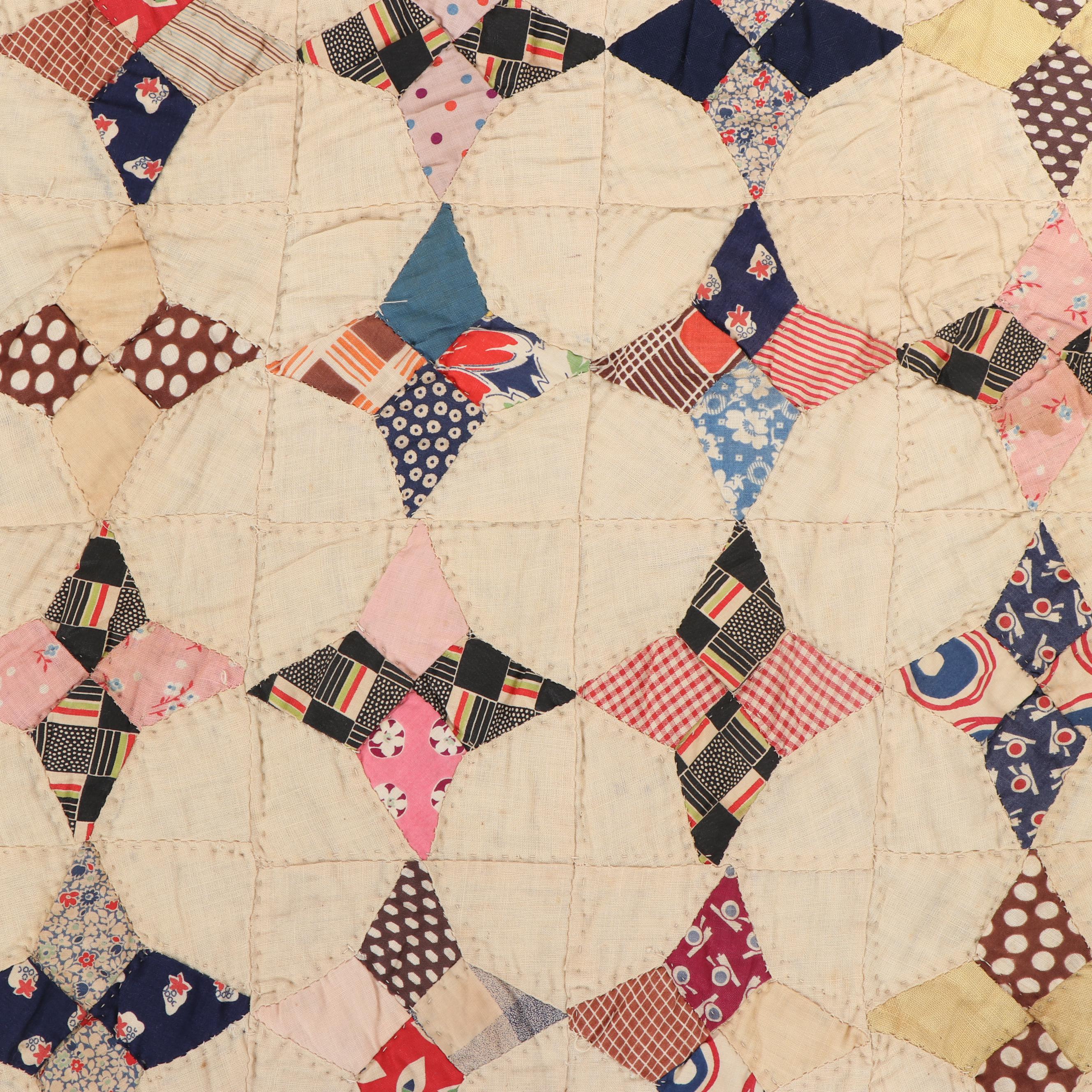 Handmade "Periwinkle Star" Quilt, Circa 1940's